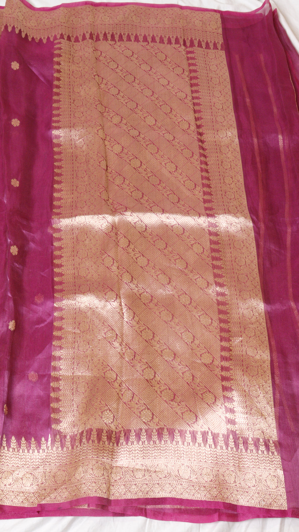 Pre-Order : Pink Pure Tissue Silk Handloom Saree with Stripe Blouse