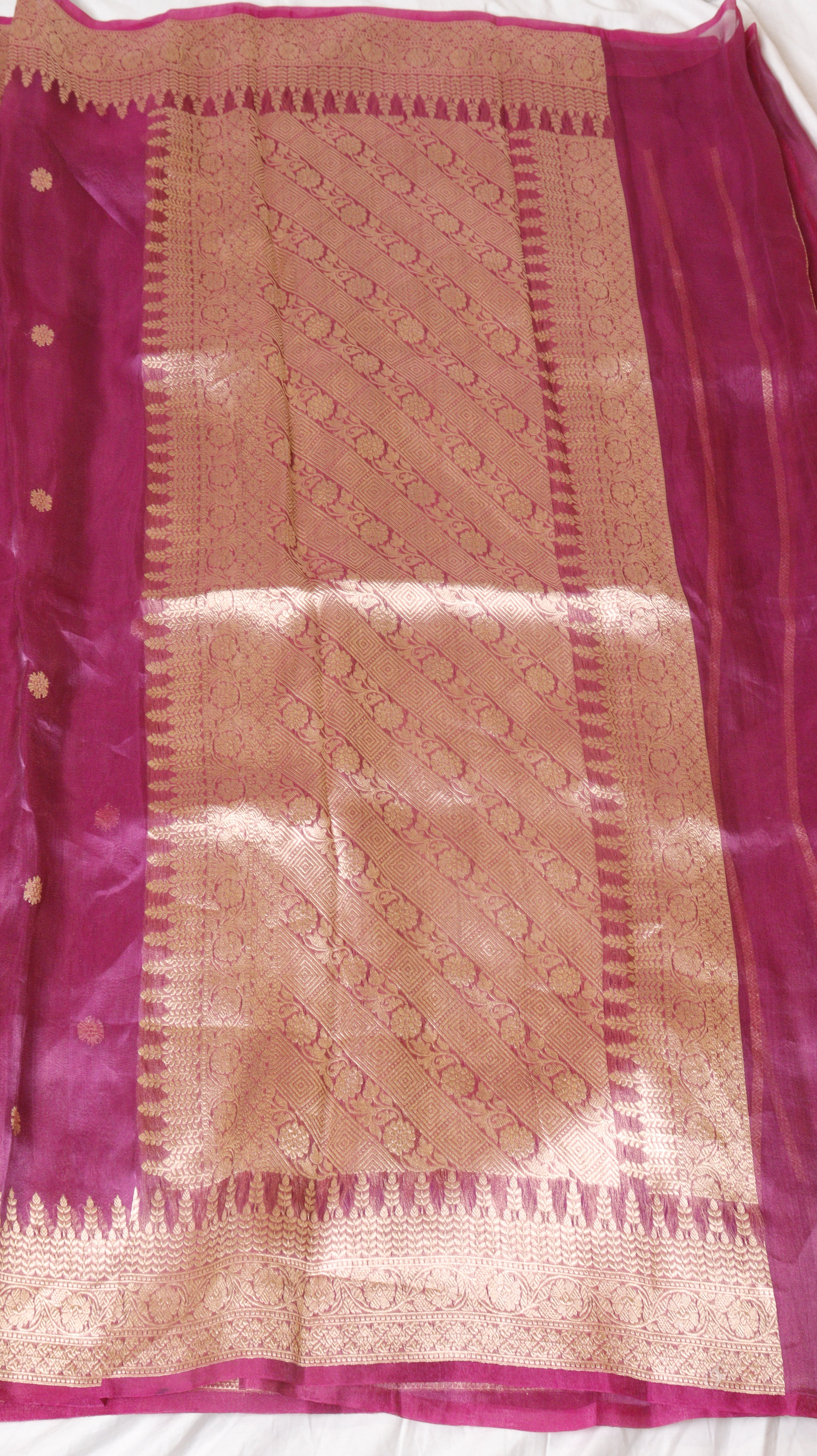 Pre-Order : Pink Pure Tissue Silk Handloom Saree with Stripe Blouse