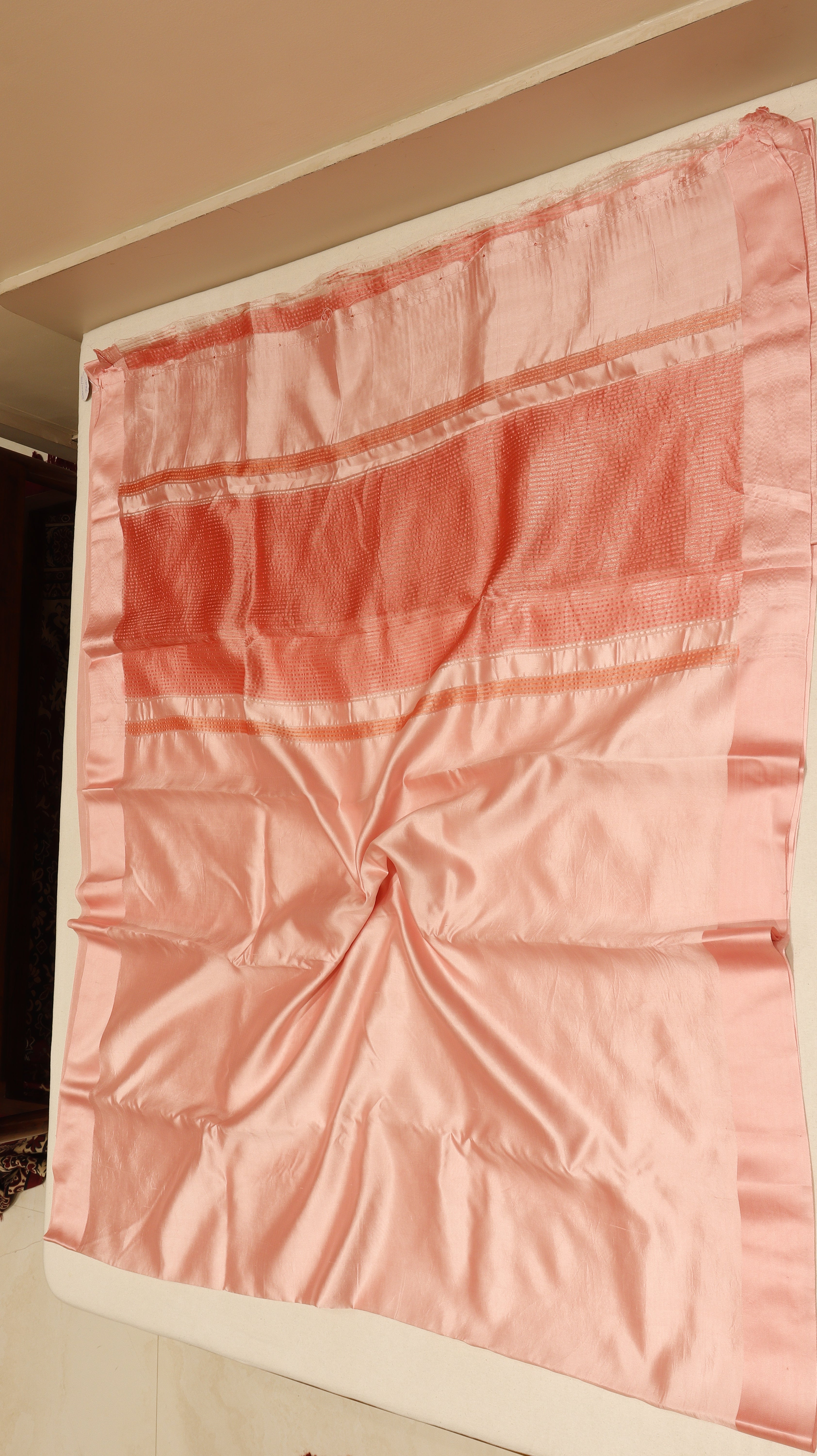Baby Pink Dupion Silk Handloom Saree with Satin Border