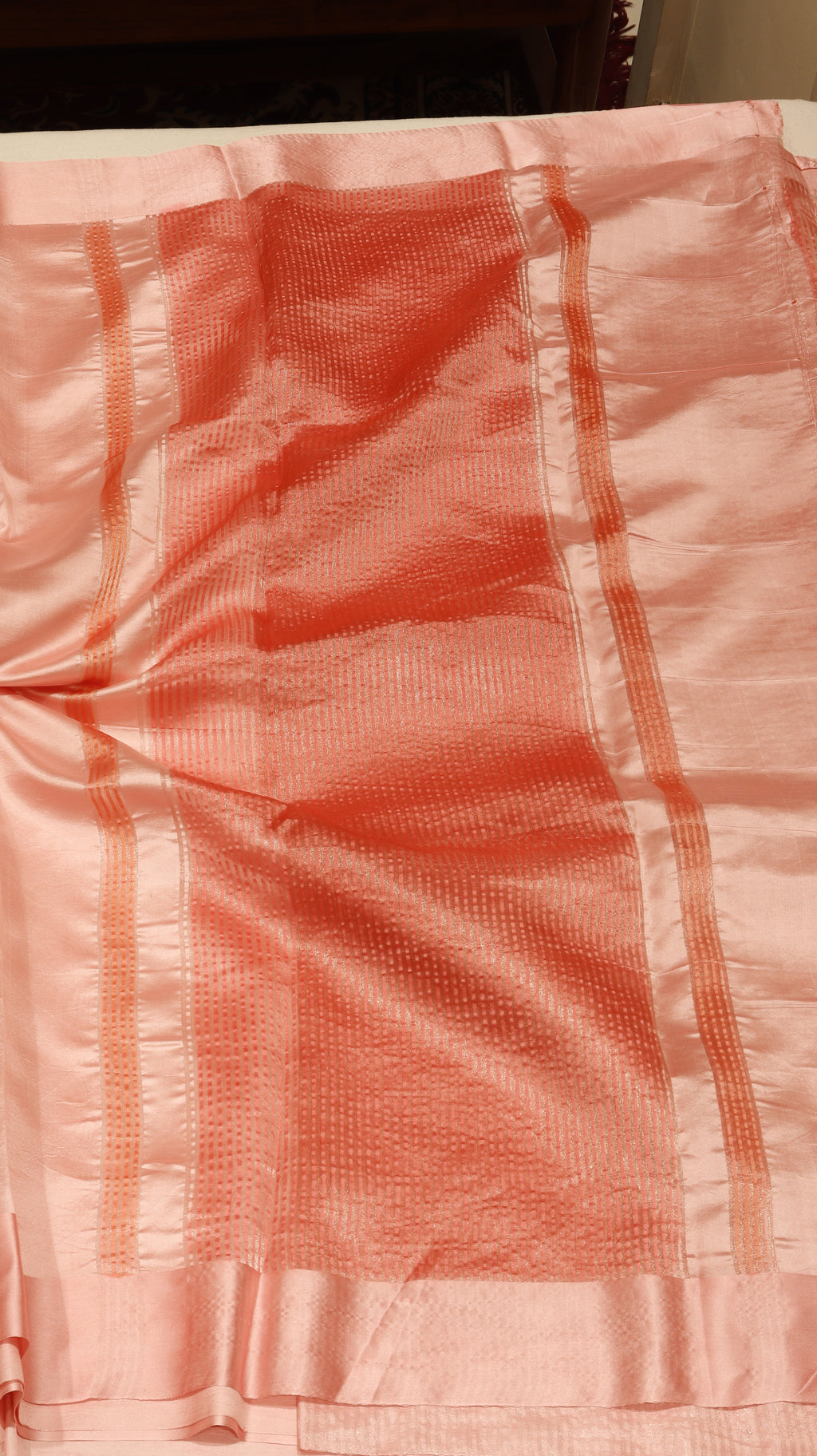 Baby Pink Dupion Silk Handloom Saree with Satin Border