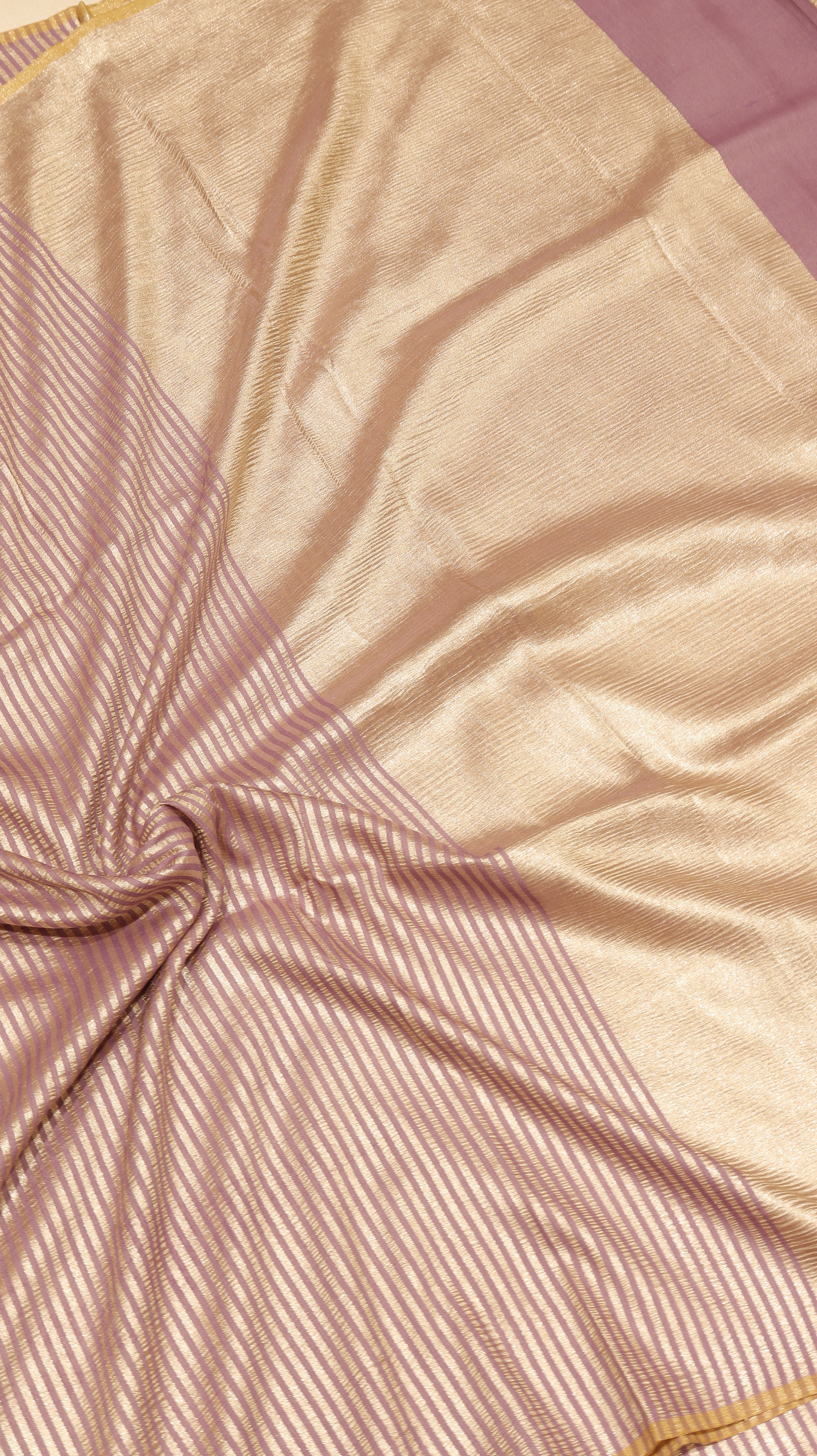 Soft Mauve Purple Pure Moonga Silk Handloom Saree with Stripes