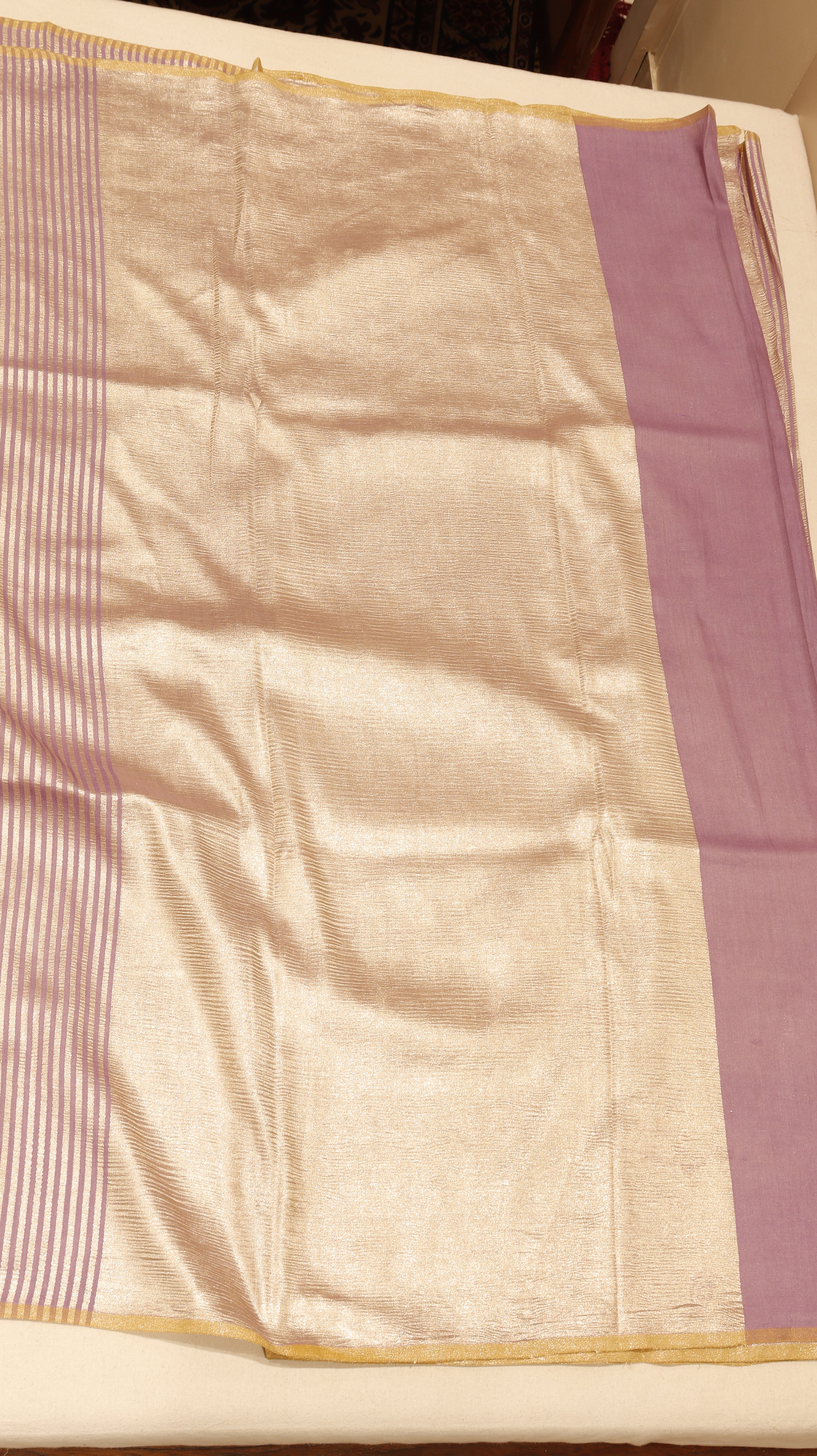 Soft Mauve Purple Pure Moonga Silk Handloom Saree with Stripes
