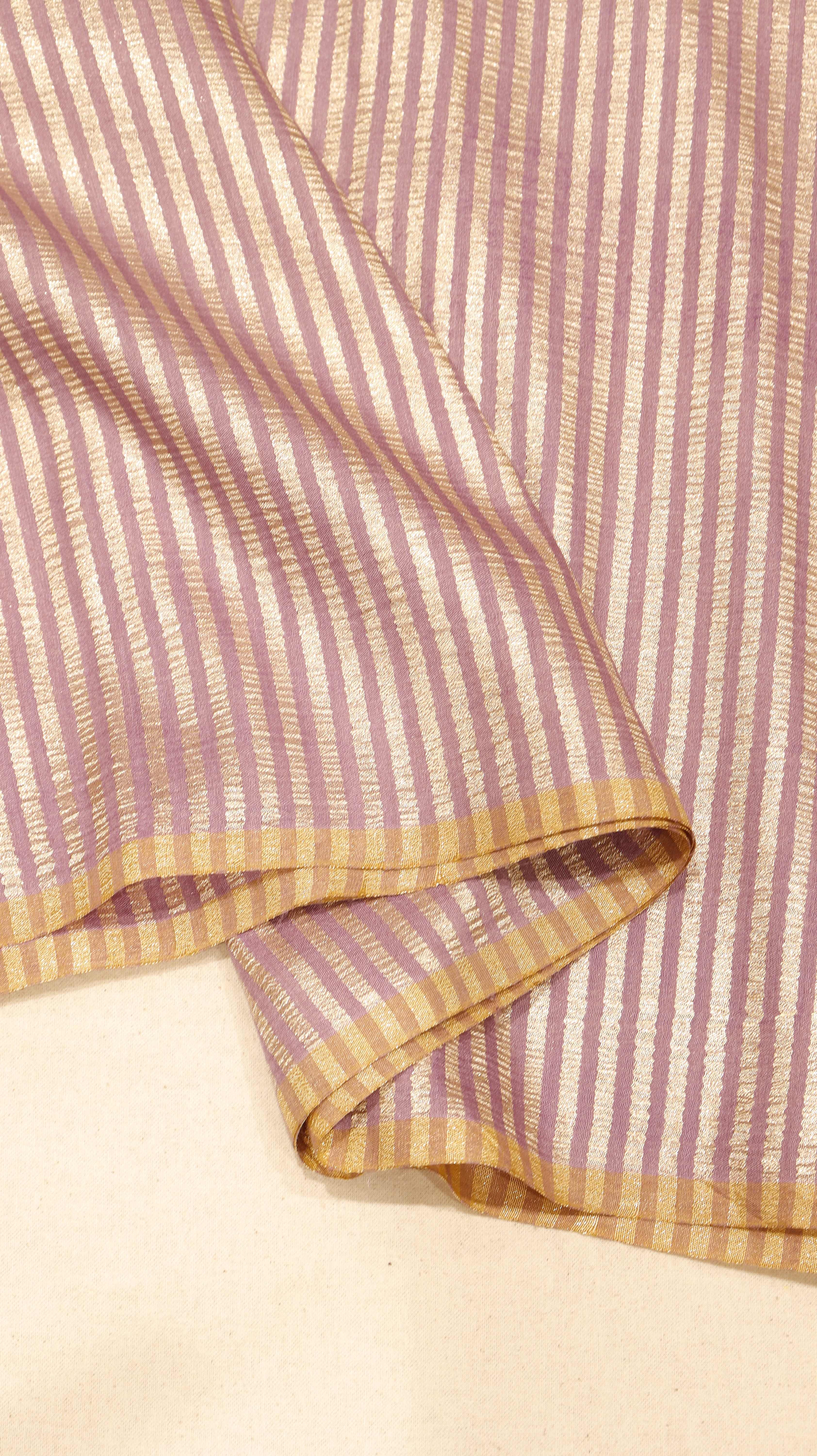 Soft Mauve Purple Pure Moonga Silk Handloom Saree with Stripes
