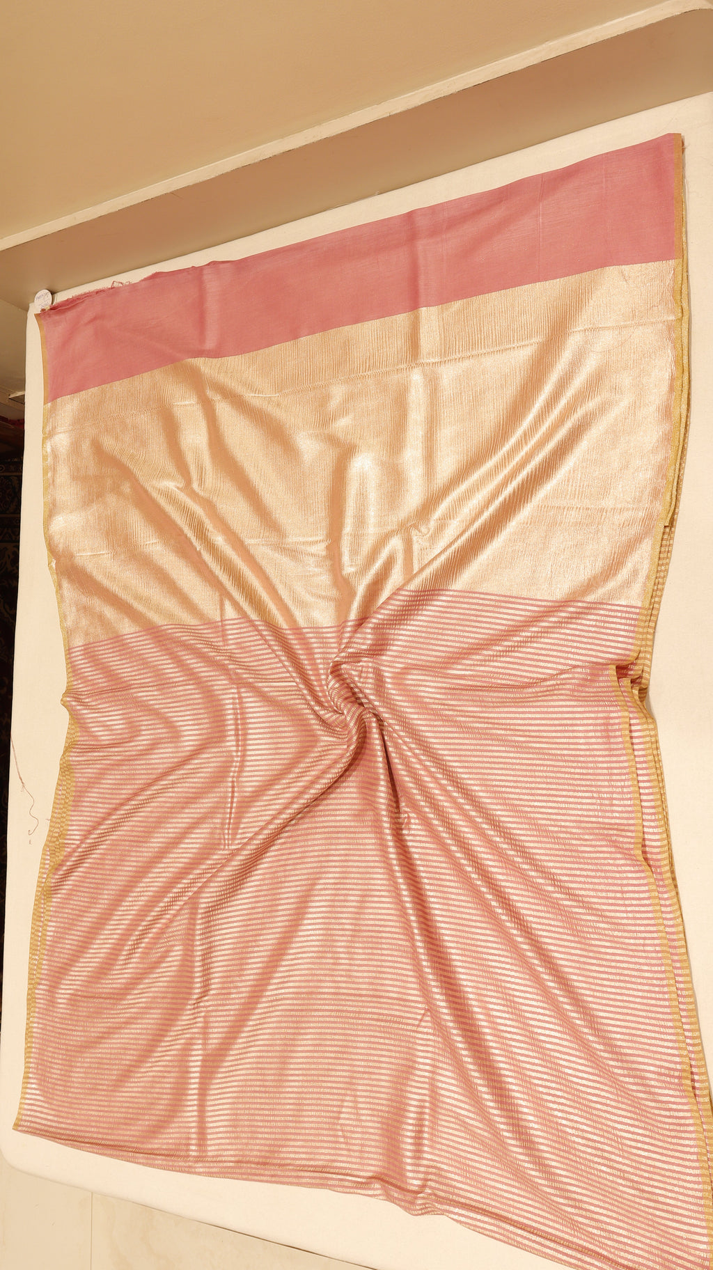 Soft Peach Purple Pure Moonga Silk Handloom Saree with Stripes