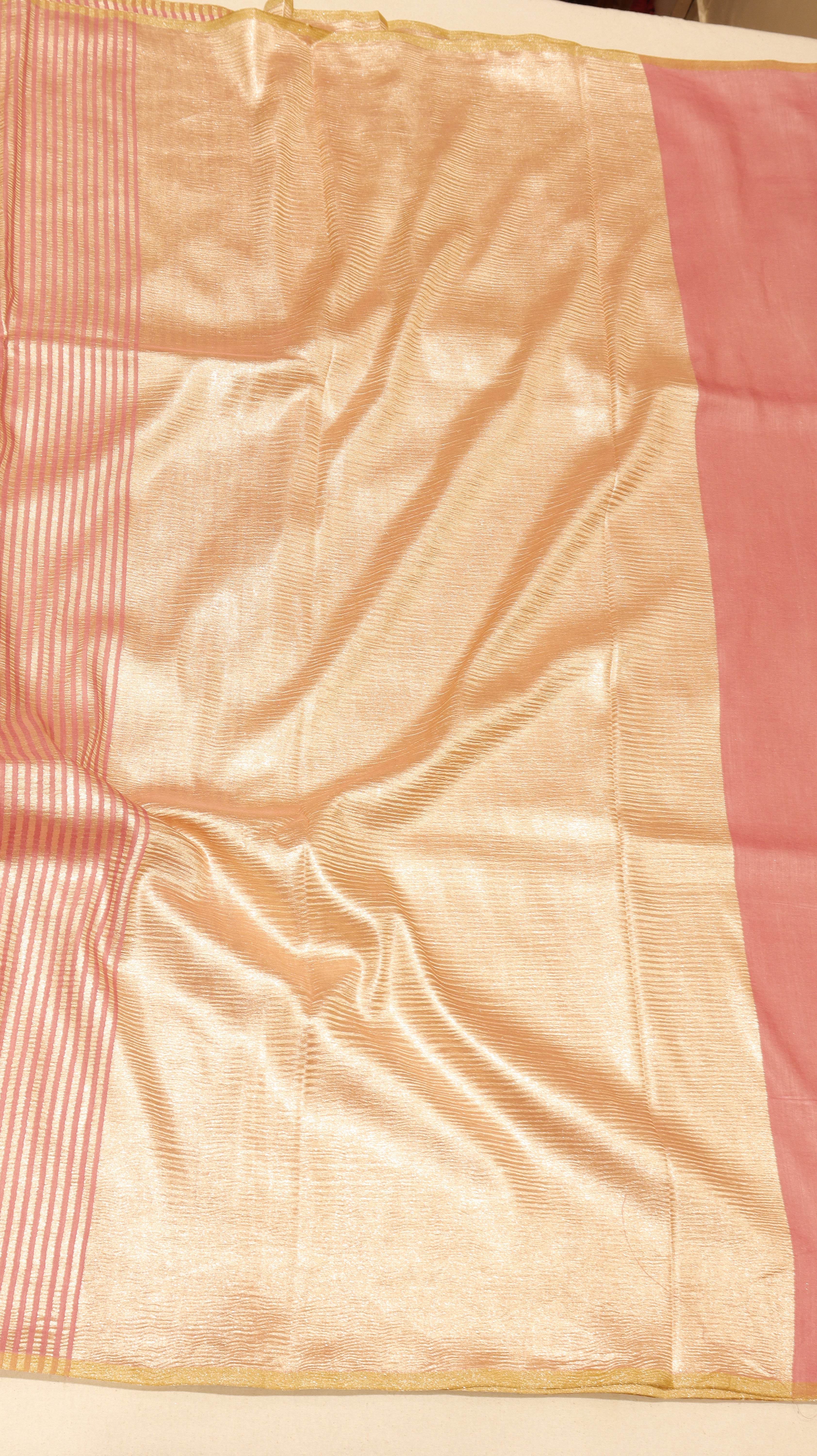 Soft Peach Purple Pure Moonga Silk Handloom Saree with Stripes