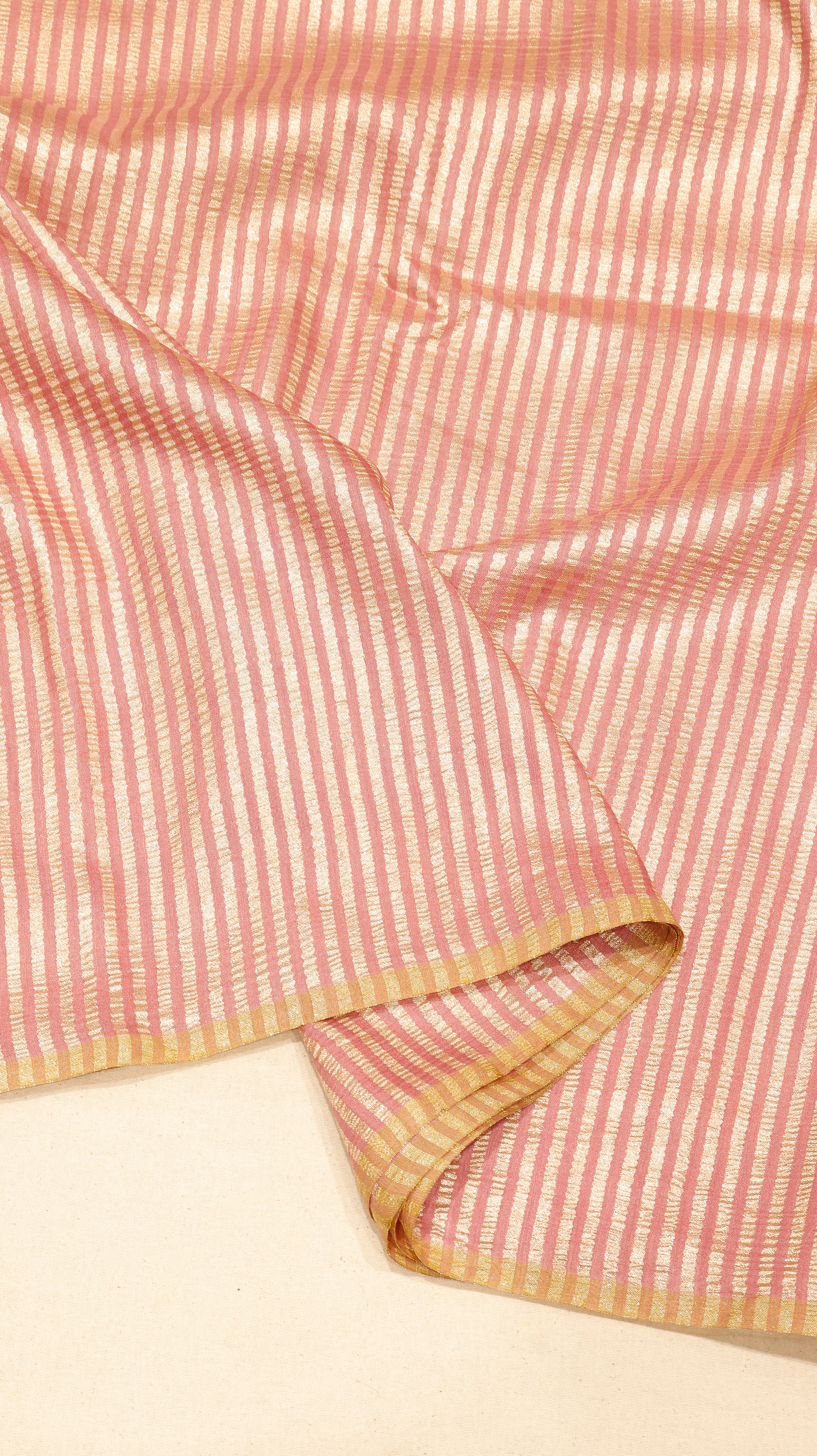 Soft Peach Purple Pure Moonga Silk Handloom Saree with Stripes