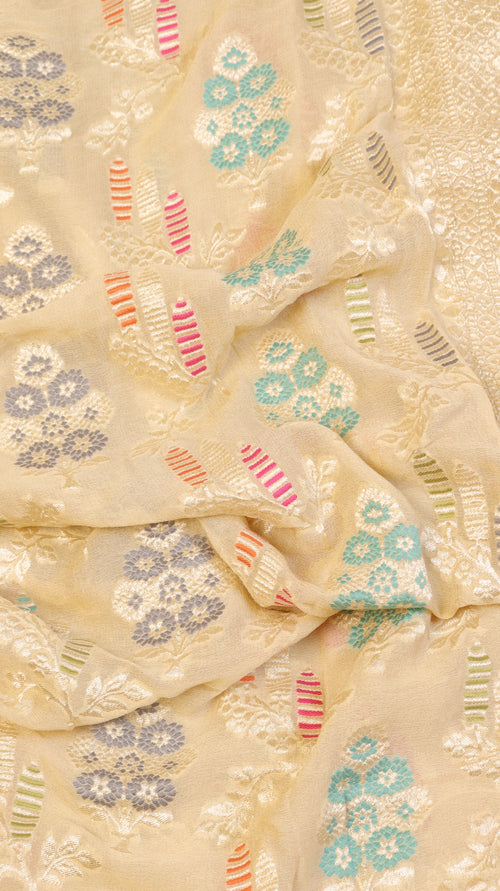 Beige Pure Khaddi Geogertte Handloom Saree