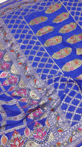 Royal Blue Pure Khaddi Geogertte Handloom Saree with Meenakari Border