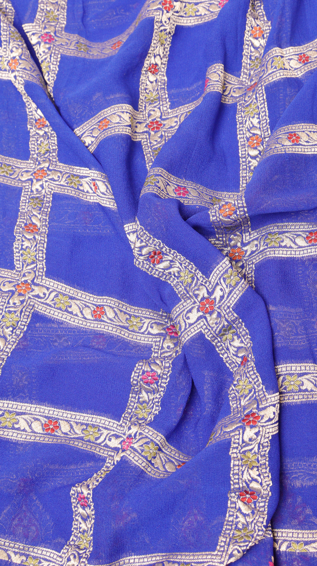 Royal Blue Pure Khaddi Geogertte Handloom Saree with Meenakari Border