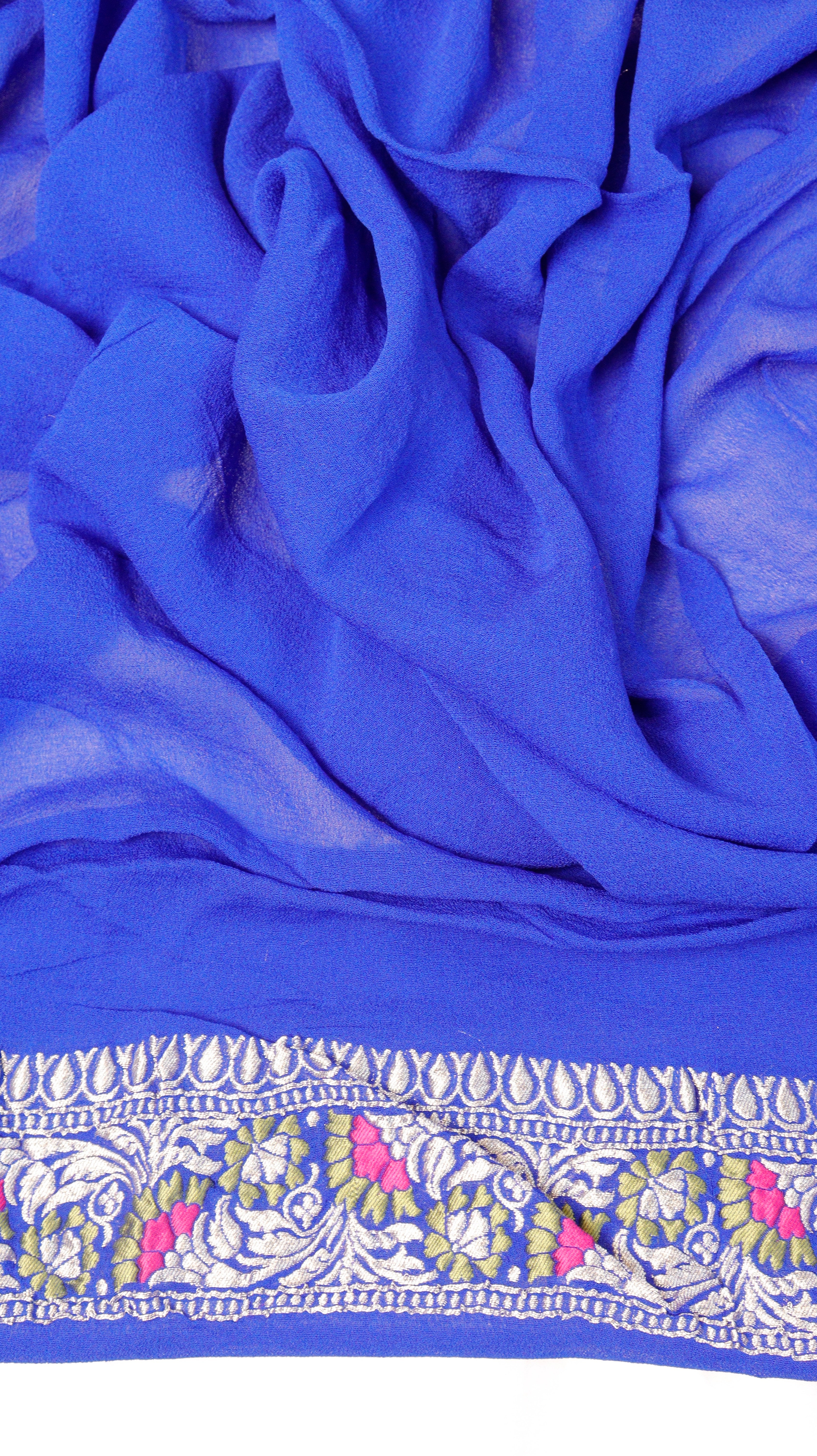 Royal Blue Pure Khaddi Geogertte Handloom Saree with Meenakari Border