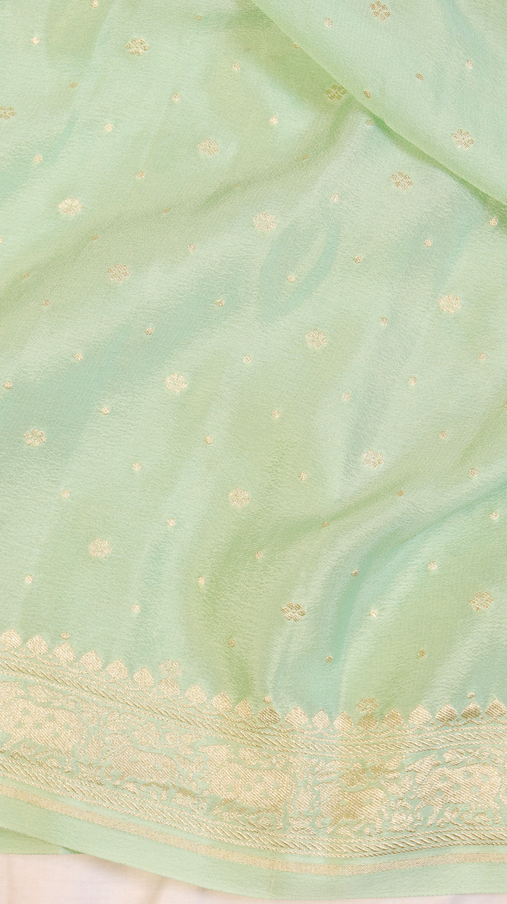 Mint Green Pure Khaddi Geogertte Handloom Saree