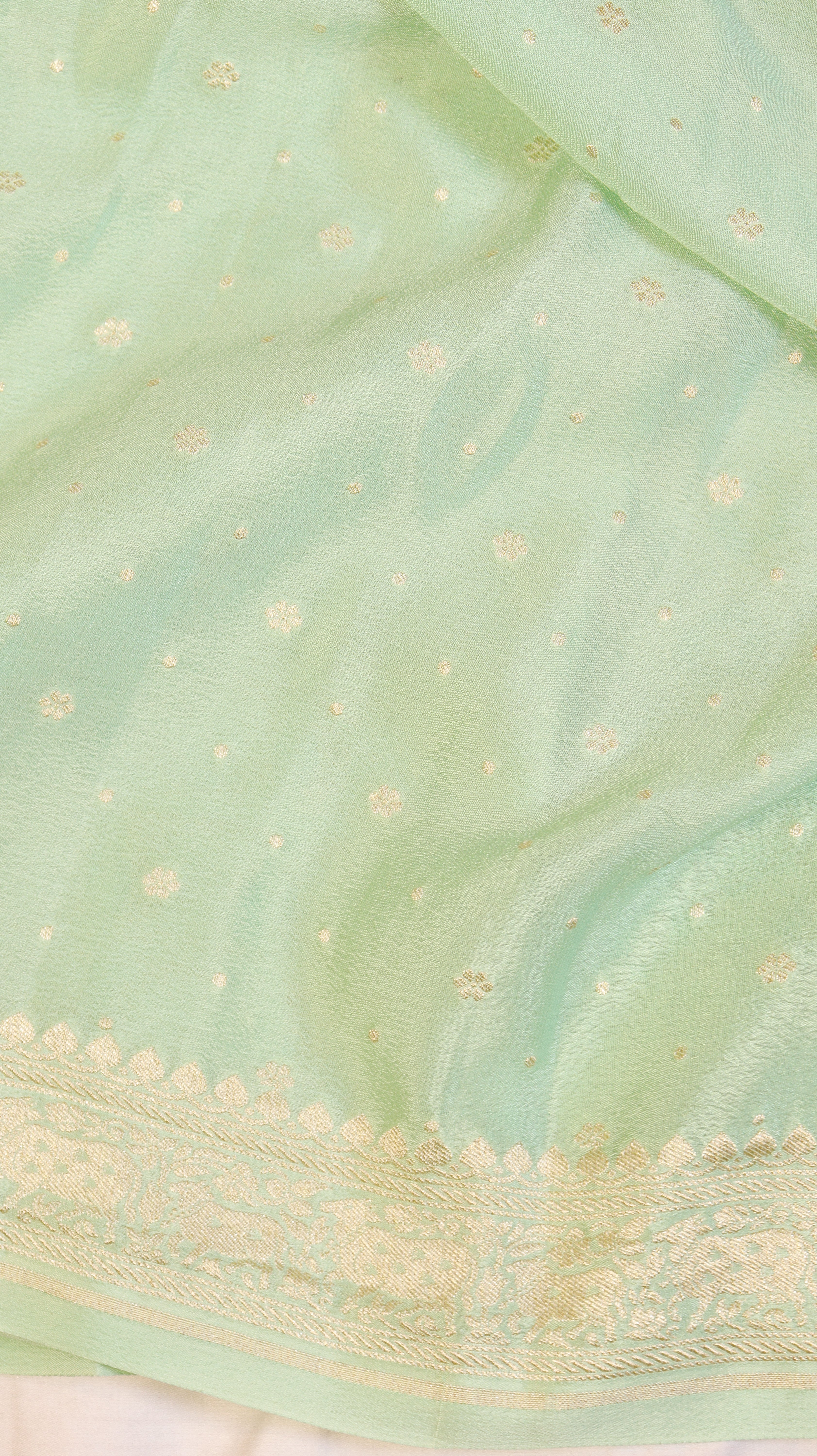 Mint Green Pure Khaddi Geogertte Handloom Saree