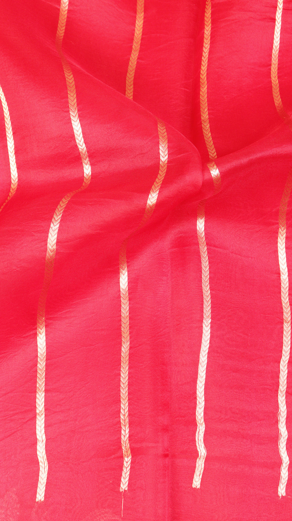 Pre-Order : Red Pure Kora Silk Handloom Saree with Stripe Blouse