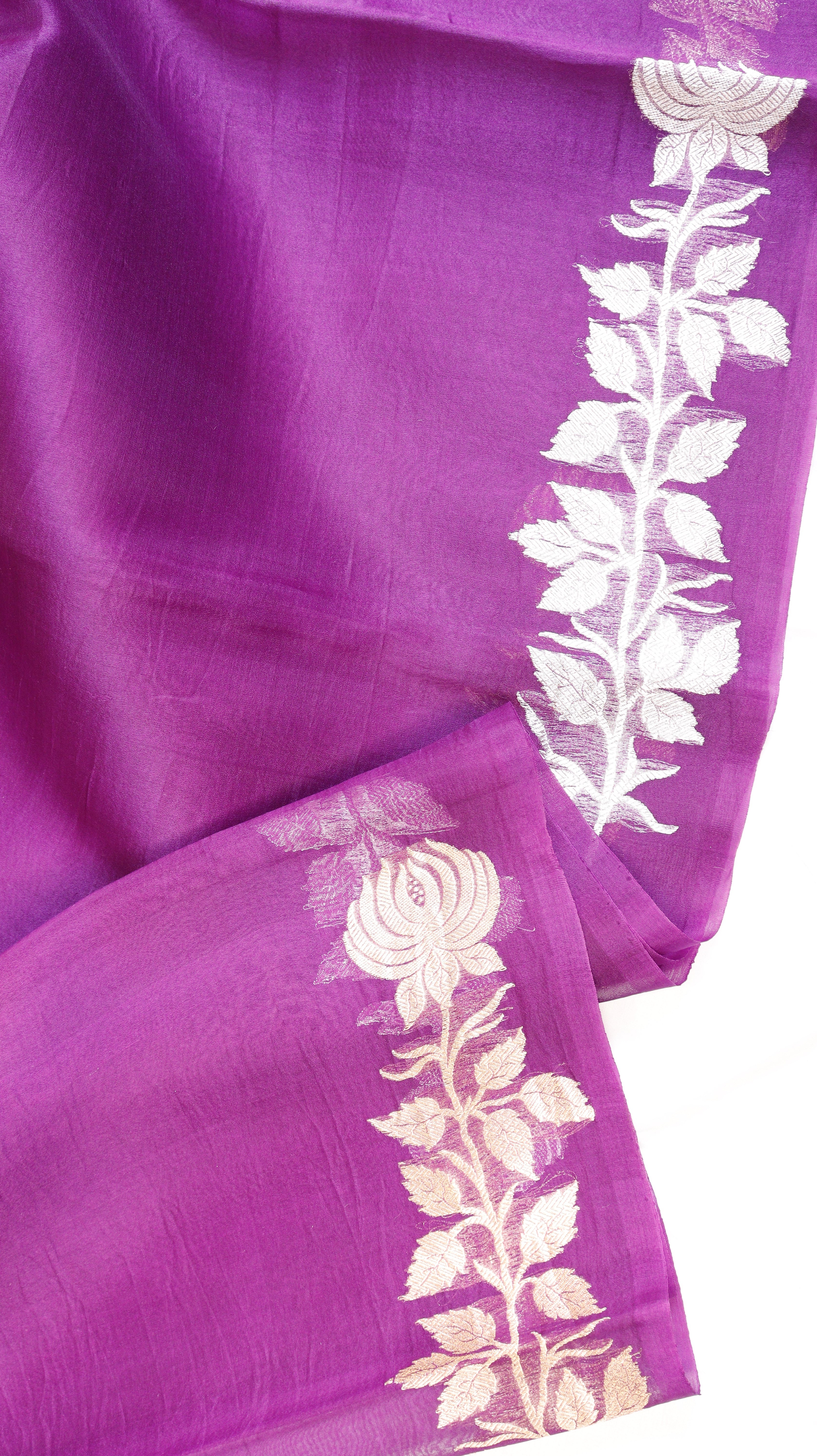 Pre-Order : Magenta Pink Pure Kora Silk Handloom Saree with Stripe Blouse