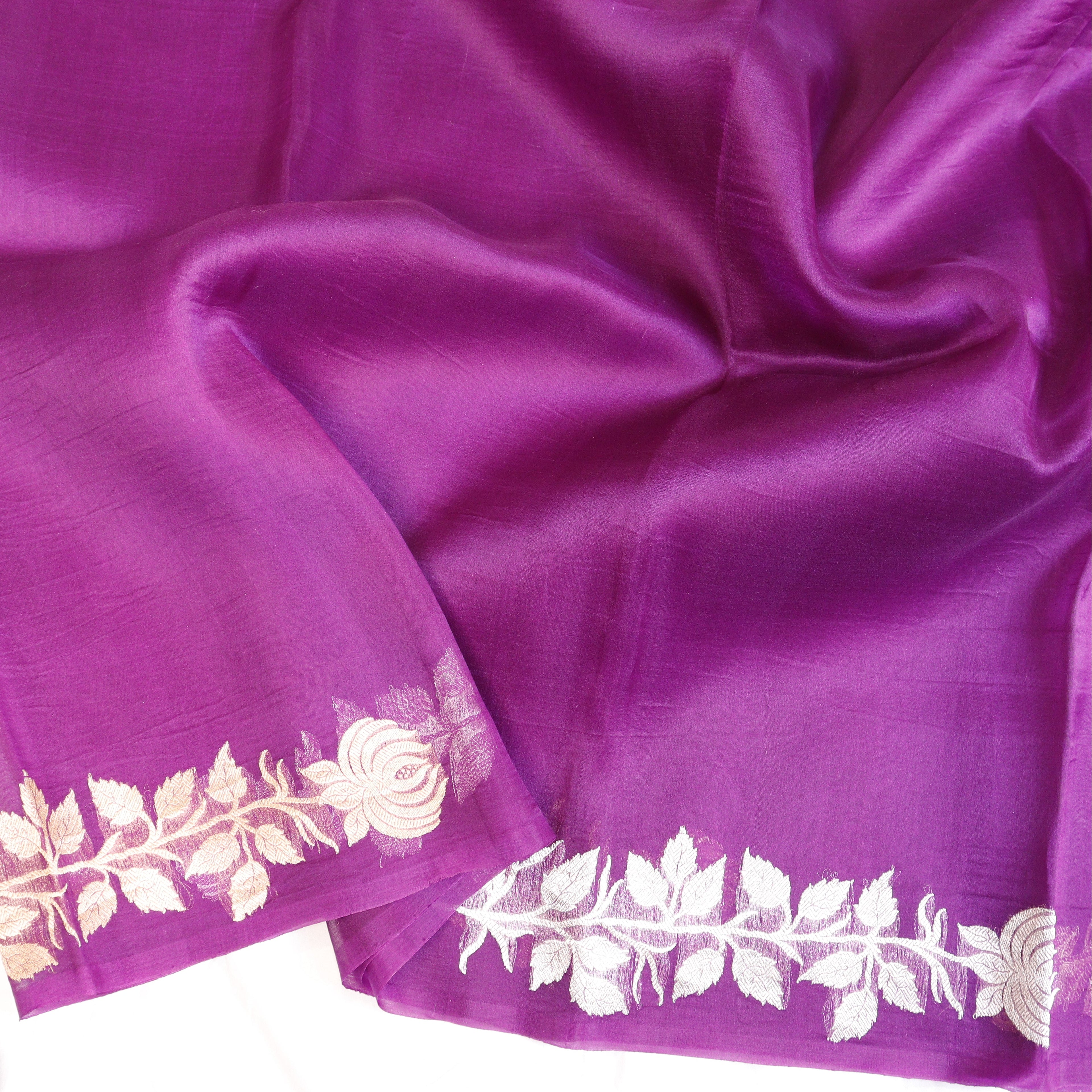 Pre-Order : Magenta Pink Pure Kora Silk Handloom Saree with Stripe Blouse