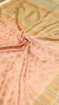 Peach Pure Moonga Muslin Handloom Saree