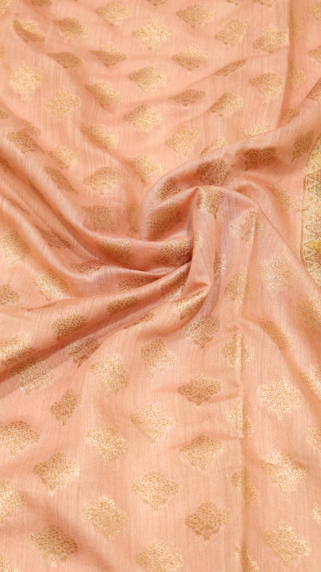 Peach Pure Moonga Muslin Handloom Saree