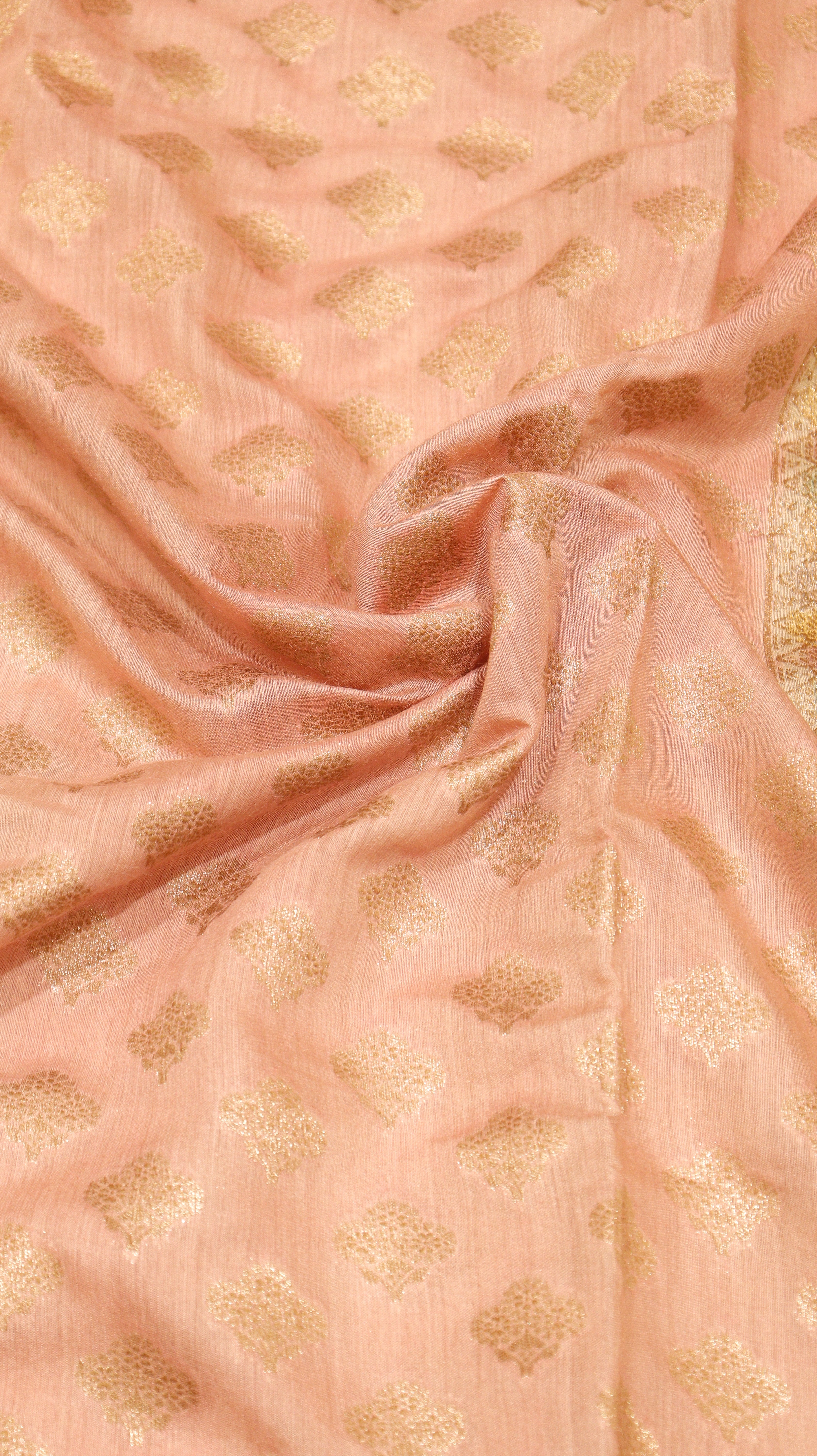 Peach Pure Moonga Muslin Handloom Saree