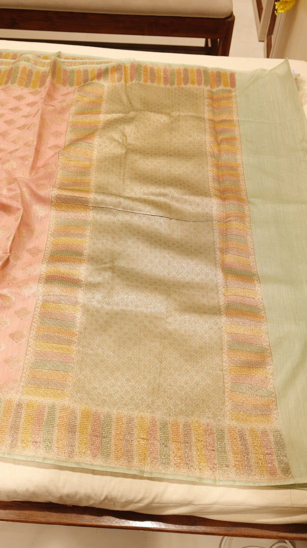 Peach Pure Moonga Muslin Handloom Saree