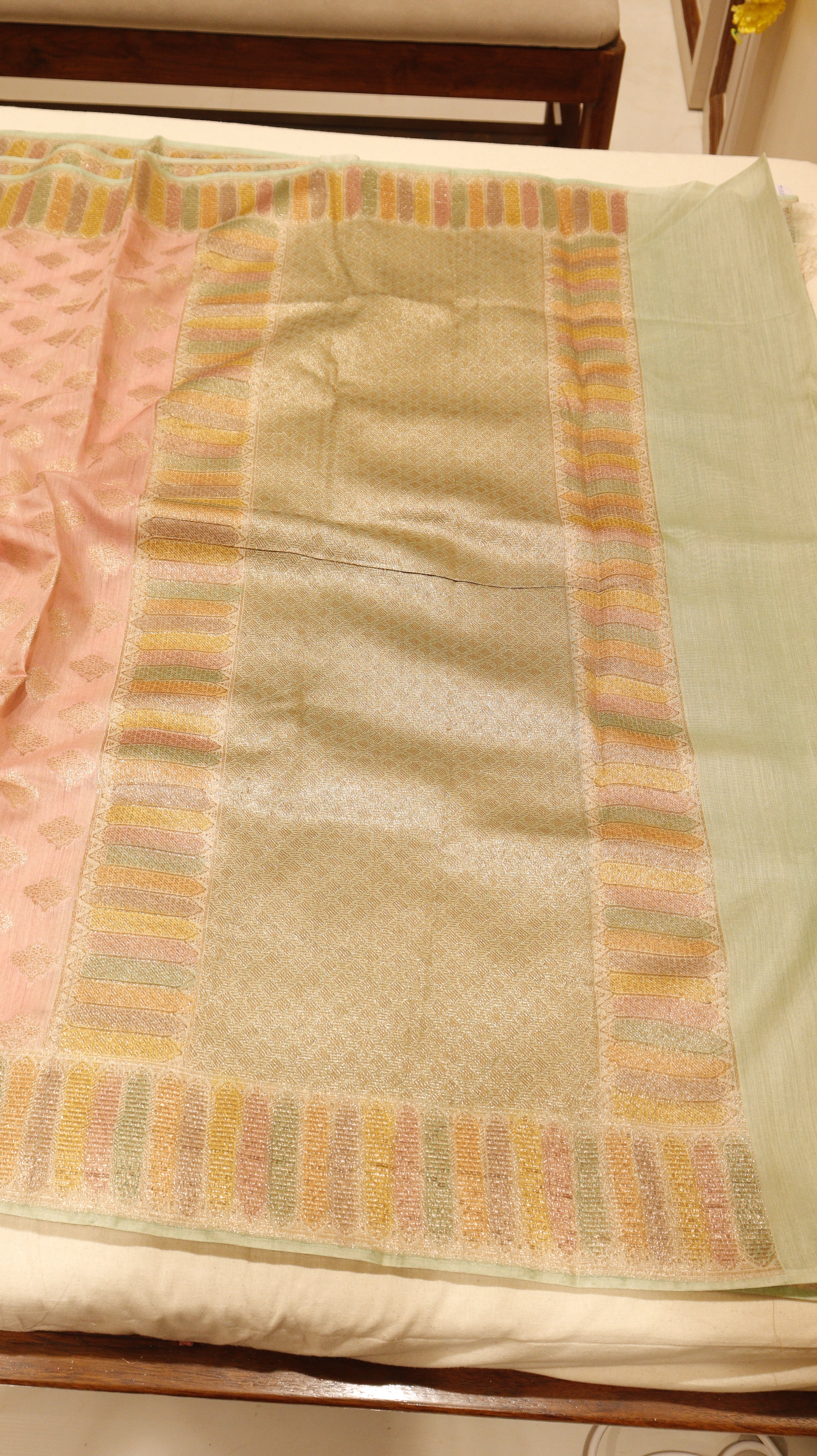 Peach Pure Moonga Muslin Handloom Saree