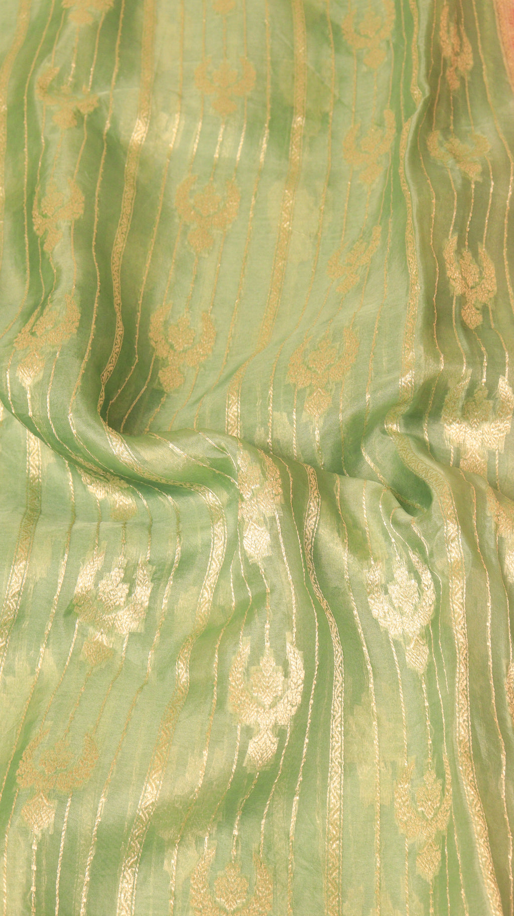 Soft Green Pure Kora Silk Handloom Saree with Contrast Border