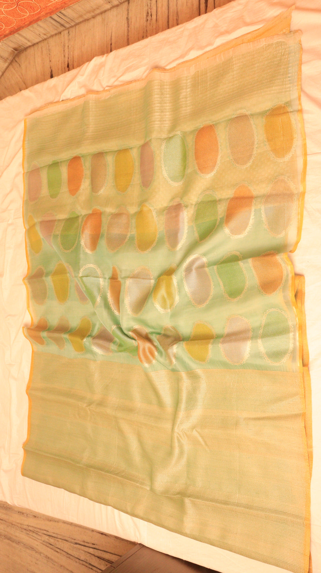 Pastel Green Pure Tussar Silk Handloom Saree with Kora Pallu