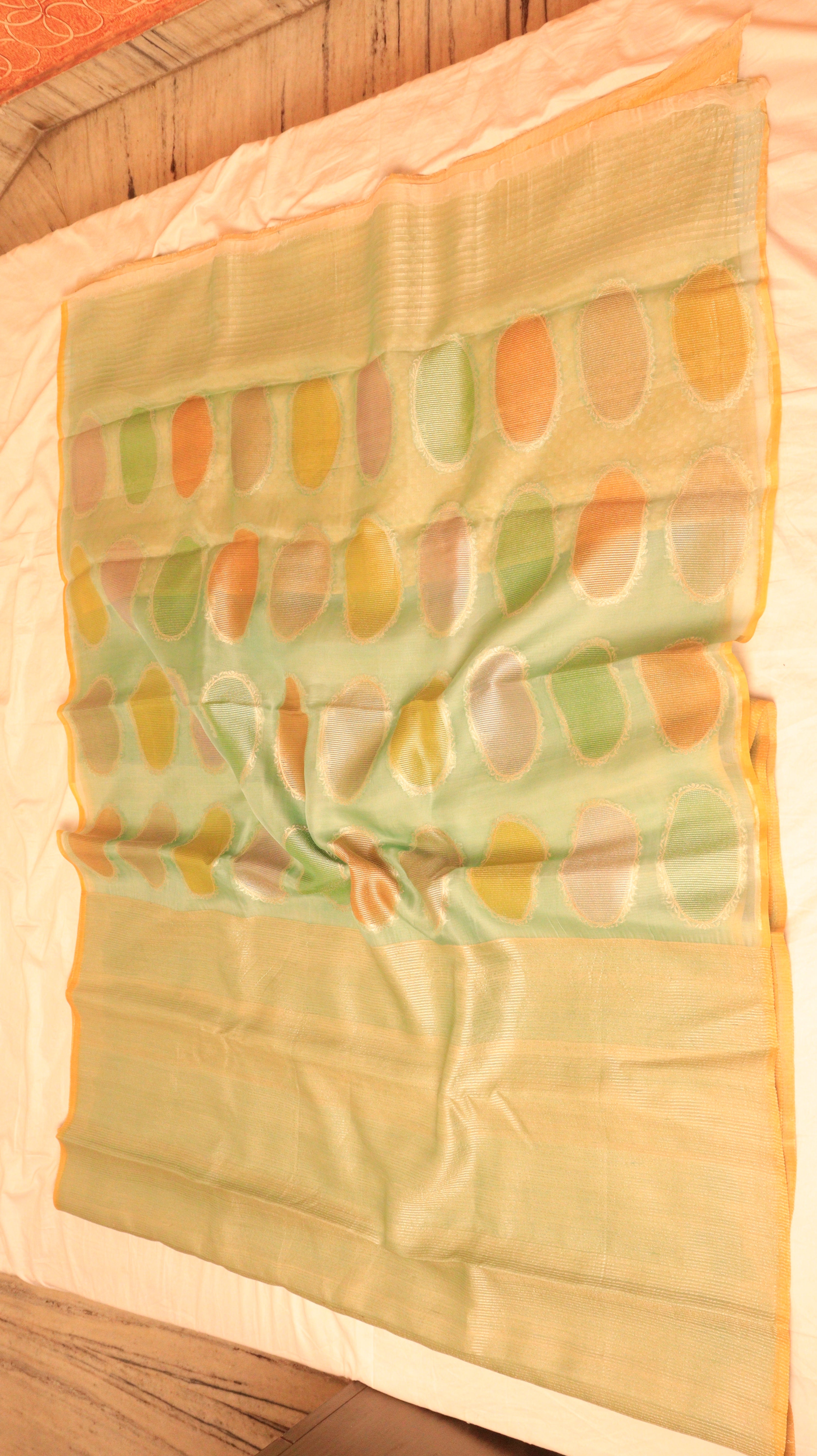 Pastel Green Pure Tussar Silk Handloom Saree with Kora Pallu