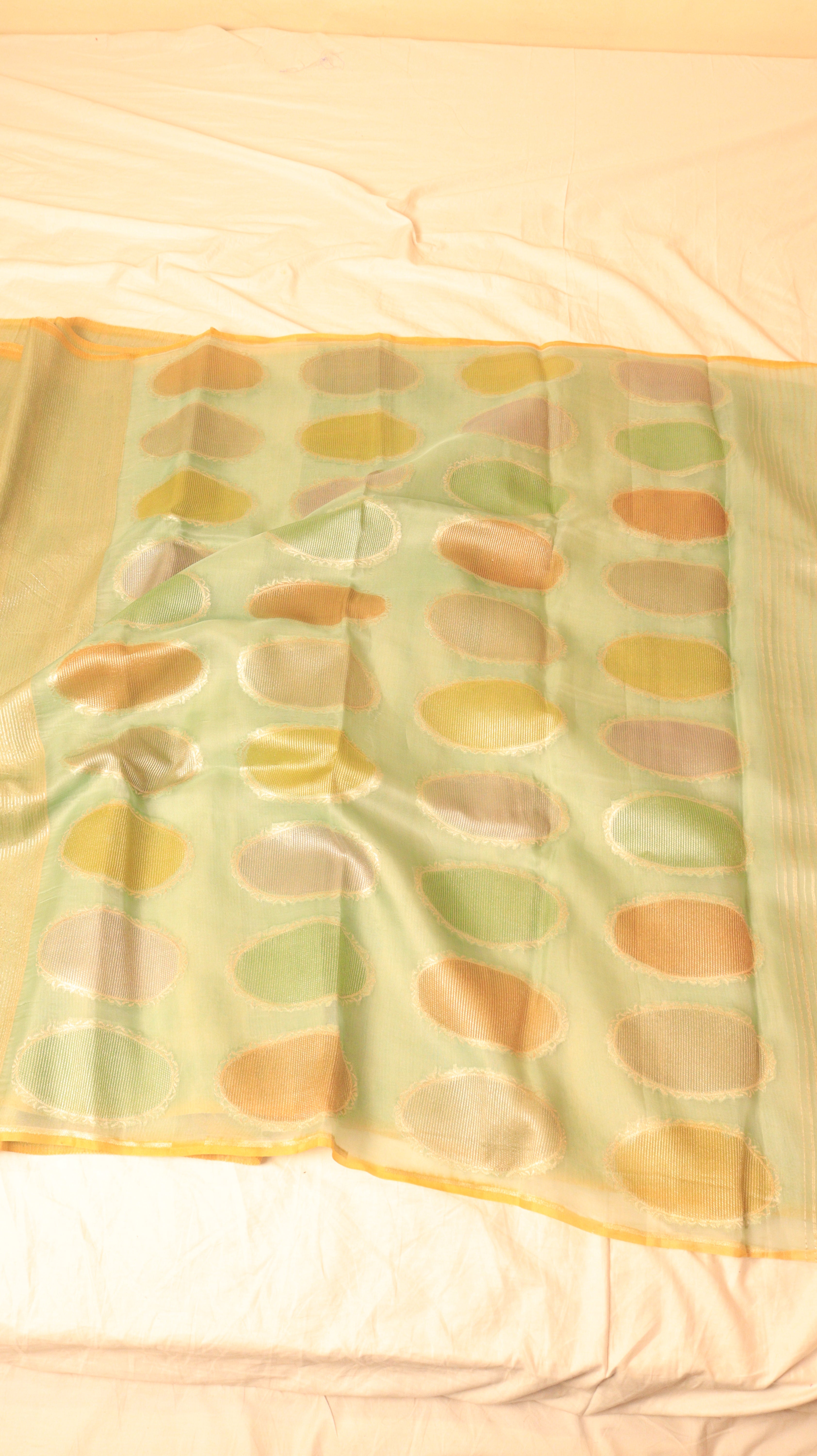 Pastel Green Pure Tussar Silk Handloom Saree with Kora Pallu