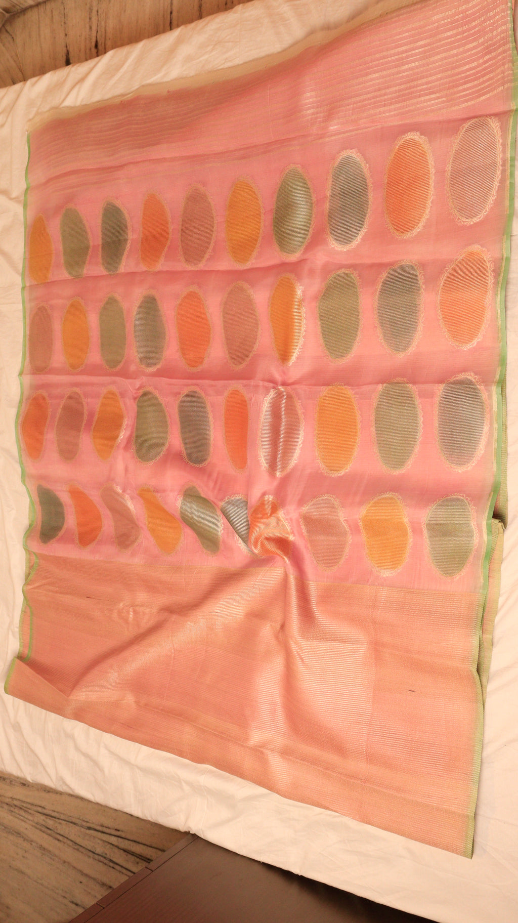 Pre-Order : Pastel Pink  Pure Tussar Silk Handloom Saree with Kora Pallu