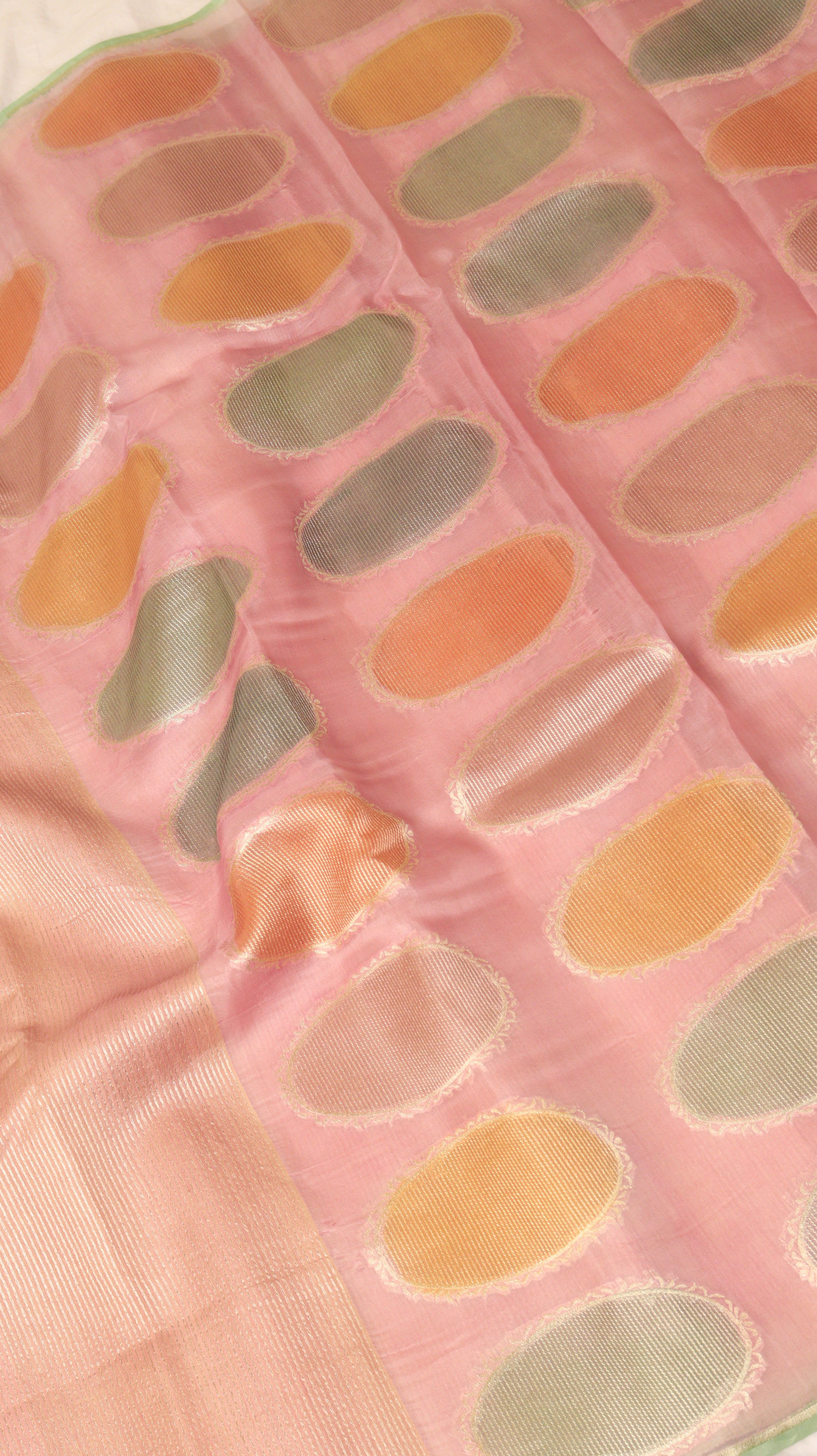 Pre-Order : Pastel Pink  Pure Tussar Silk Handloom Saree with Kora Pallu