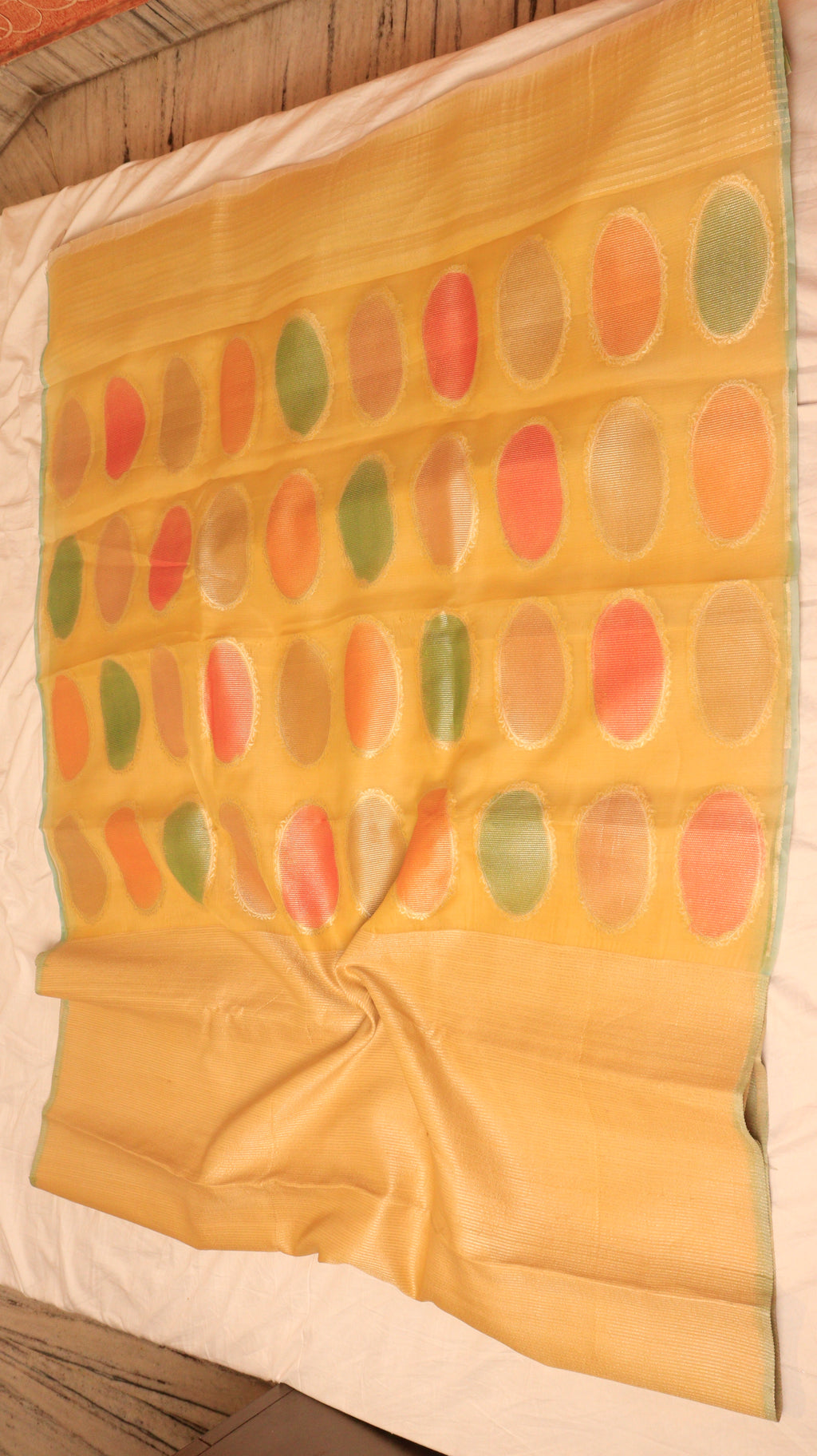 Yellow Pure Tussar Silk Handloom Saree with Kora Pallu