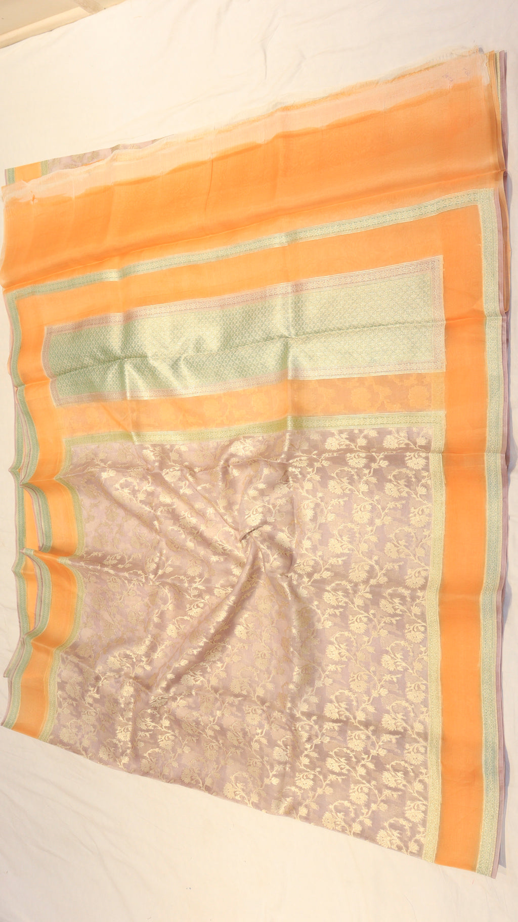 Grey Pure Kora Silk Handloom Saree with Contrast Blouse