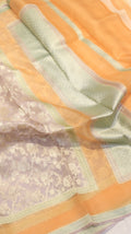 Grey Pure Kora Silk Handloom Saree with Contrast Blouse