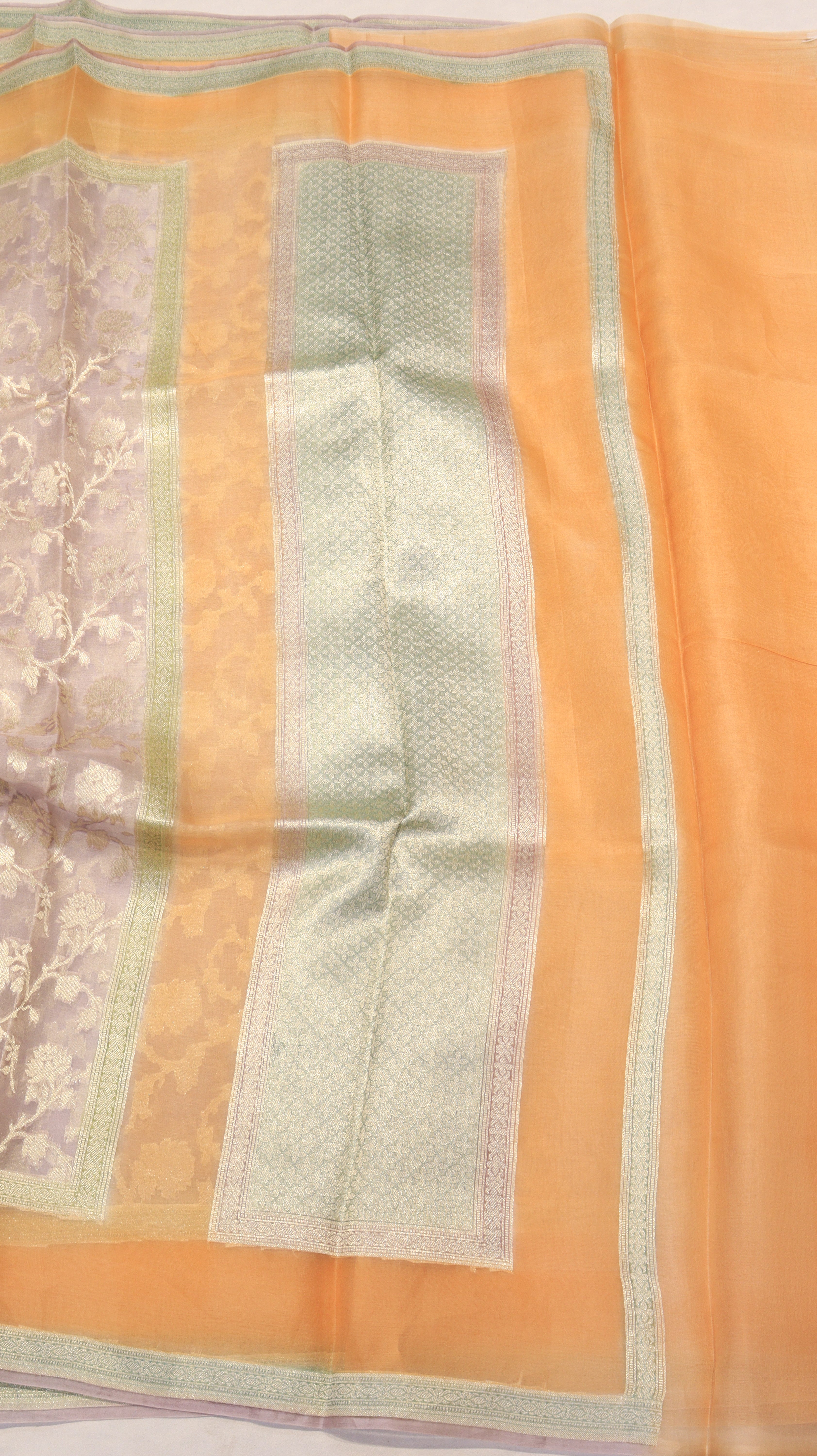 Grey Pure Kora Silk Handloom Saree with Contrast Blouse