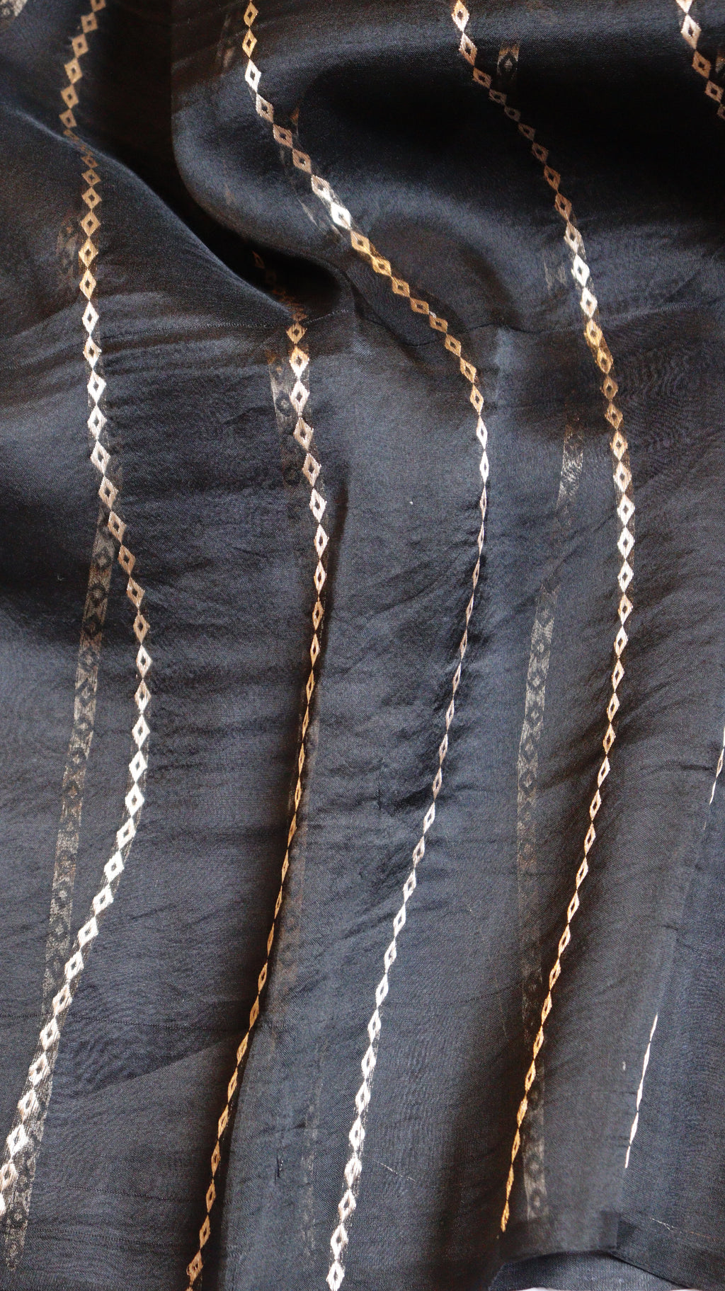 Pre-Order : Black Pure Kora Silk Handloom Saree with Stripe Blouse