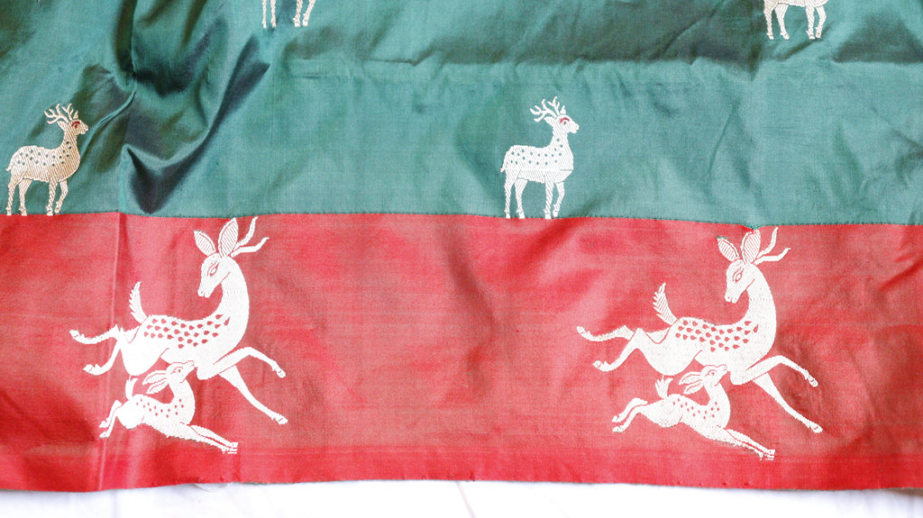 Deep Green Pure Katan Silk Handloom Saree with Contrast Border