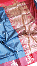 Peacock Blue Pure Katan Silk Handloom Saree with Contrast Border
