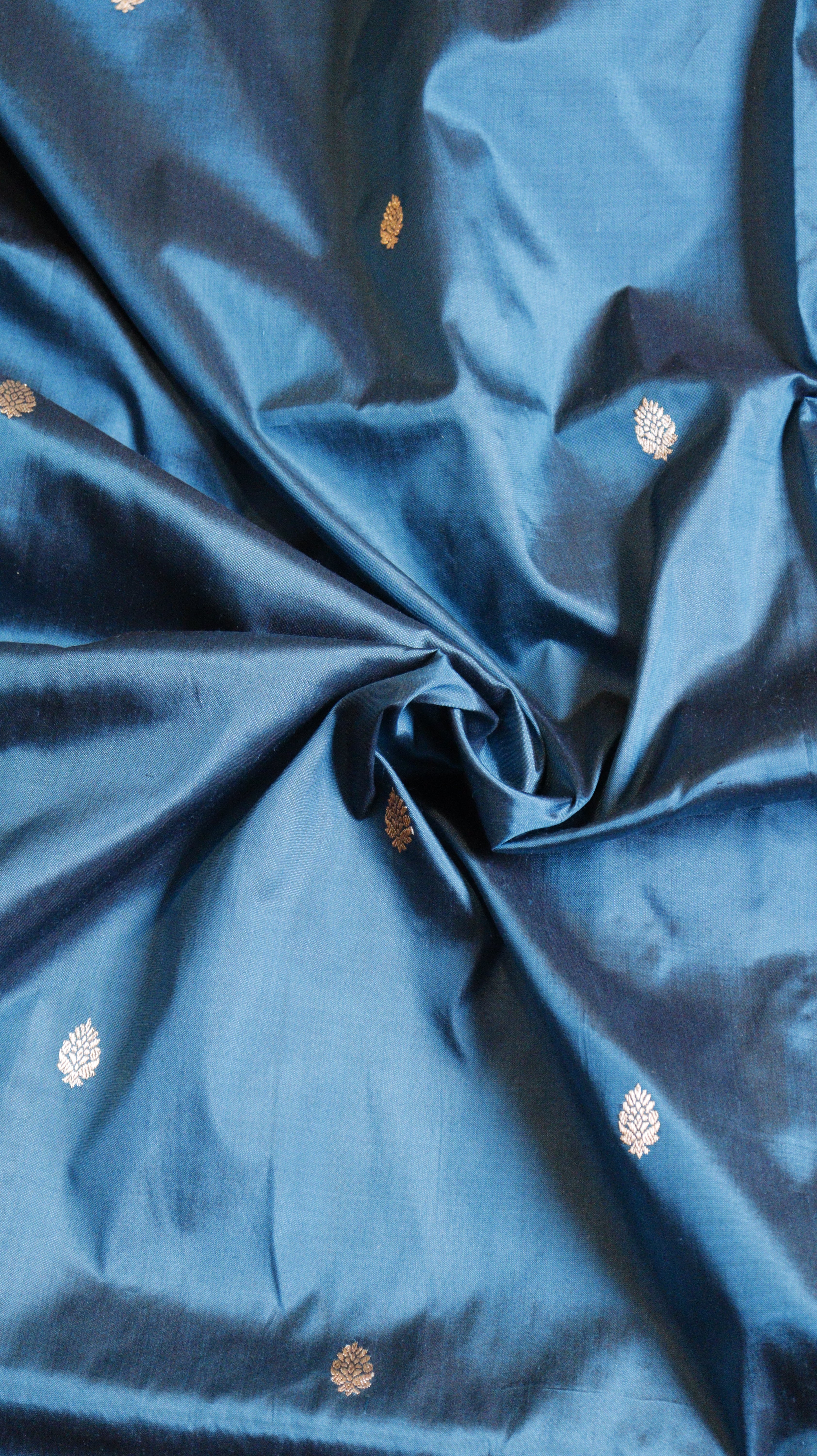 Peacock Blue Pure Katan Silk Handloom Saree with Contrast Border