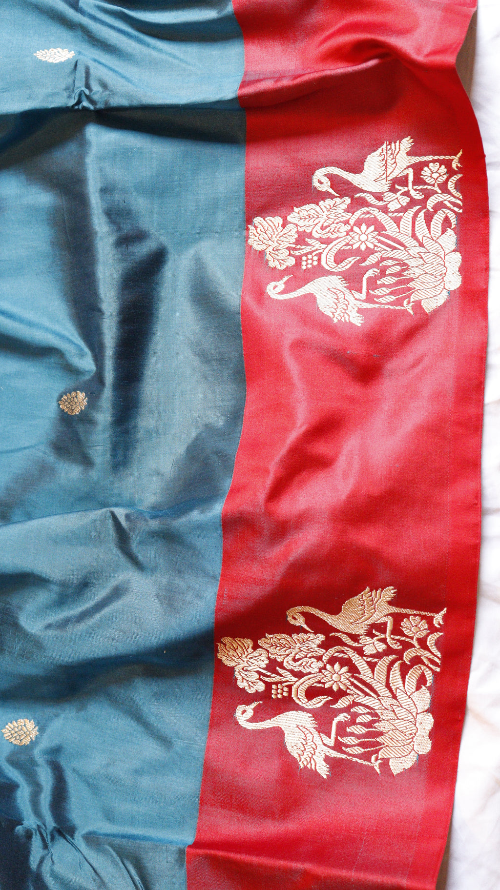 Peacock Blue Pure Katan Silk Handloom Saree with Contrast Border