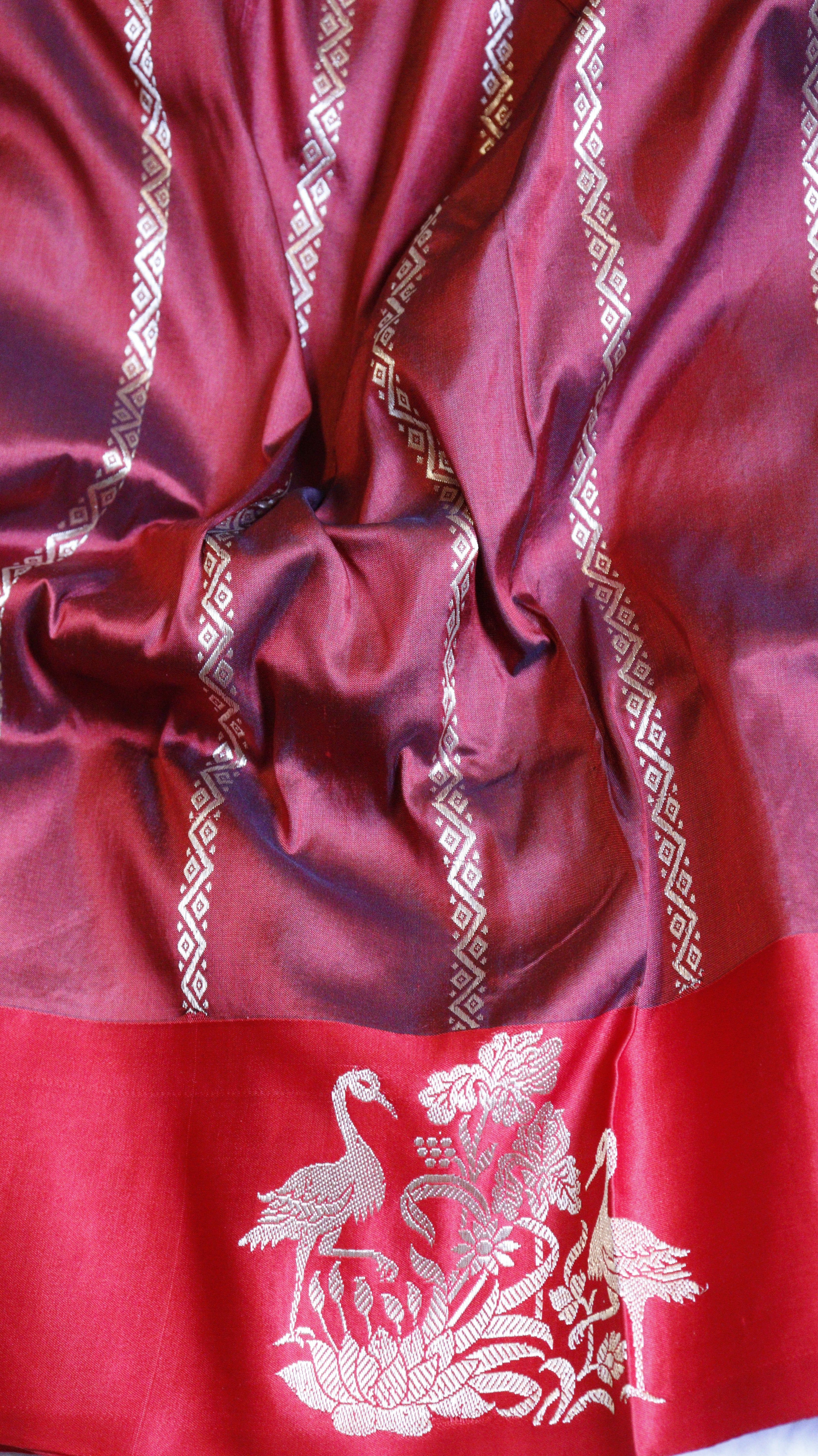 Peacock Blue Pure Katan Silk Handloom Saree with Contrast Border