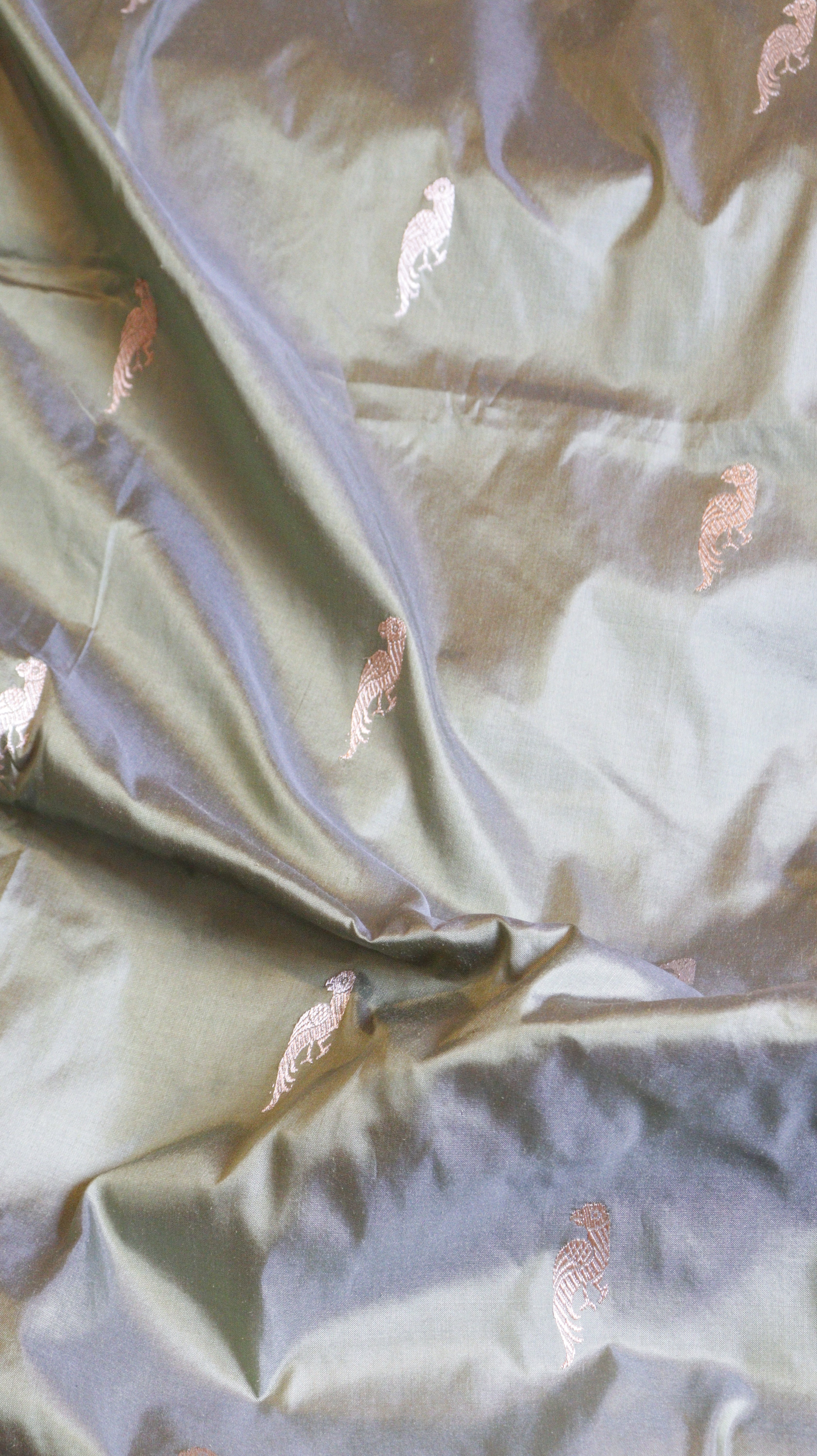 Sage Green Pure Katan Silk Handloom Saree with Contrast Border
