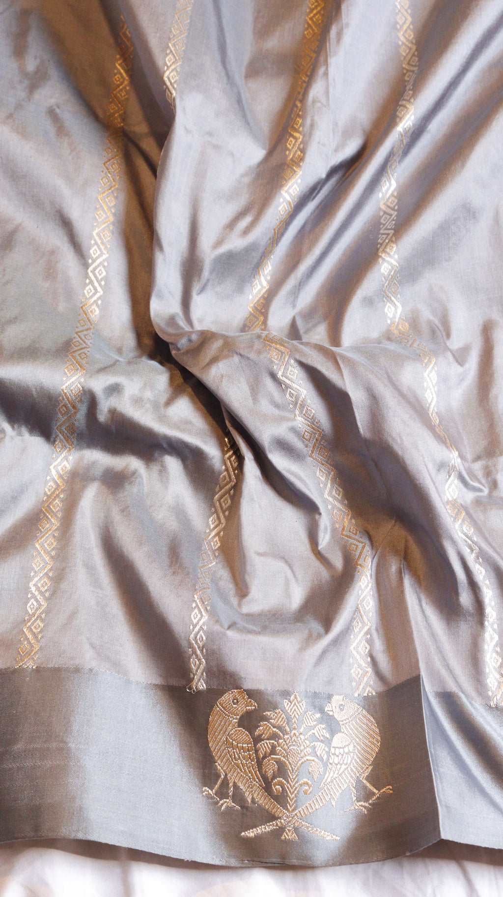 Sage Green Pure Katan Silk Handloom Saree with Contrast Border