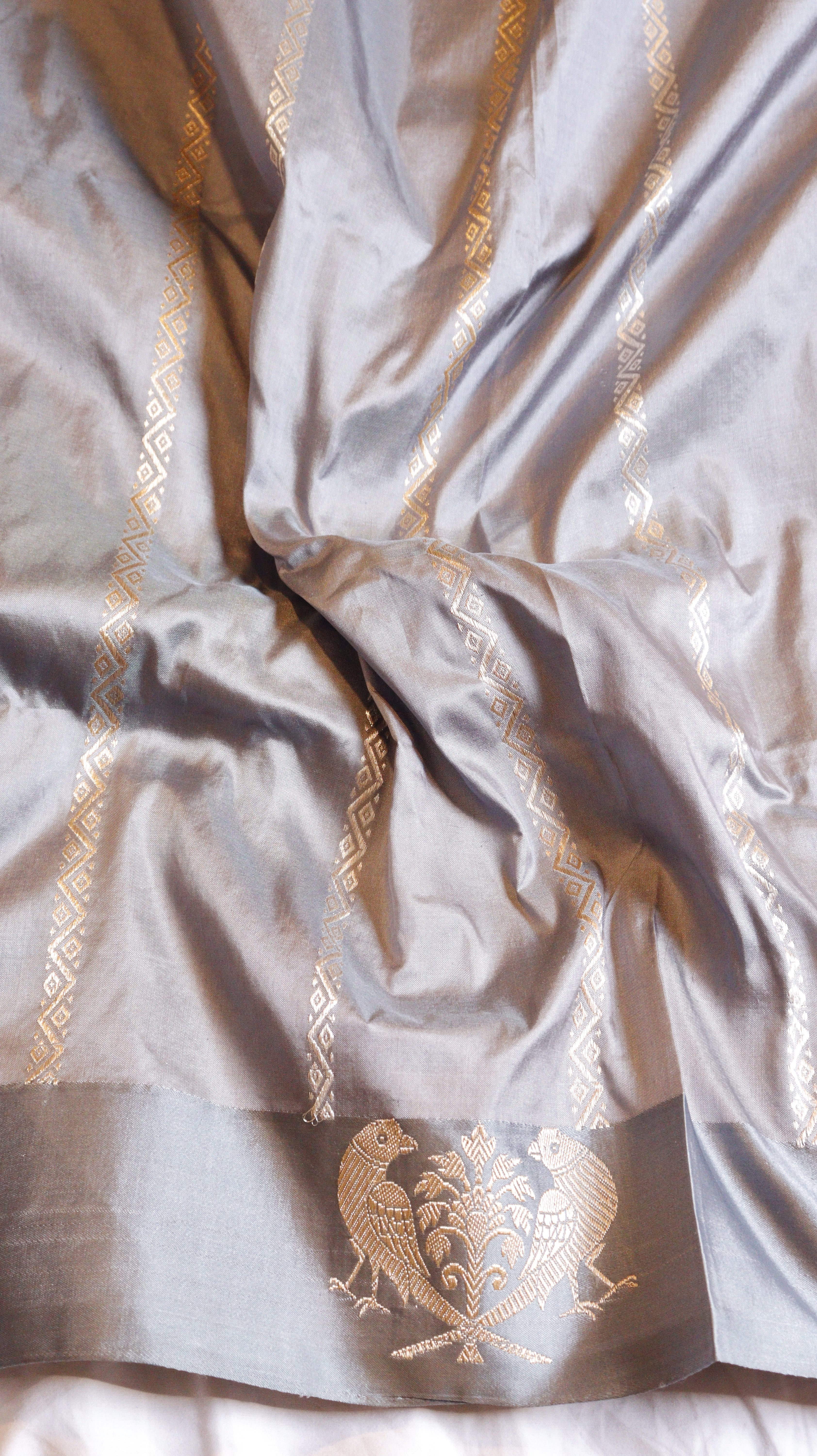 Sage Green Pure Katan Silk Handloom Saree with Contrast Border
