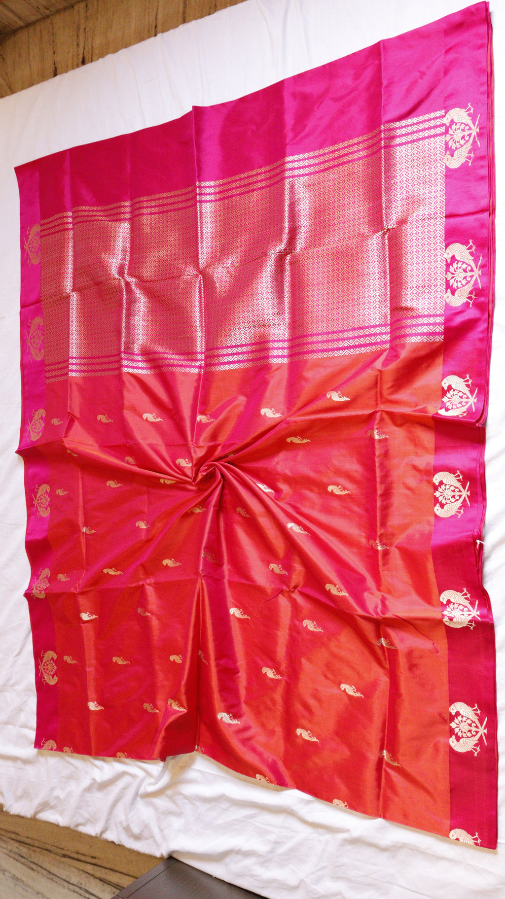 Pink Pure Katan Silk Handloom Saree with Contrast Border