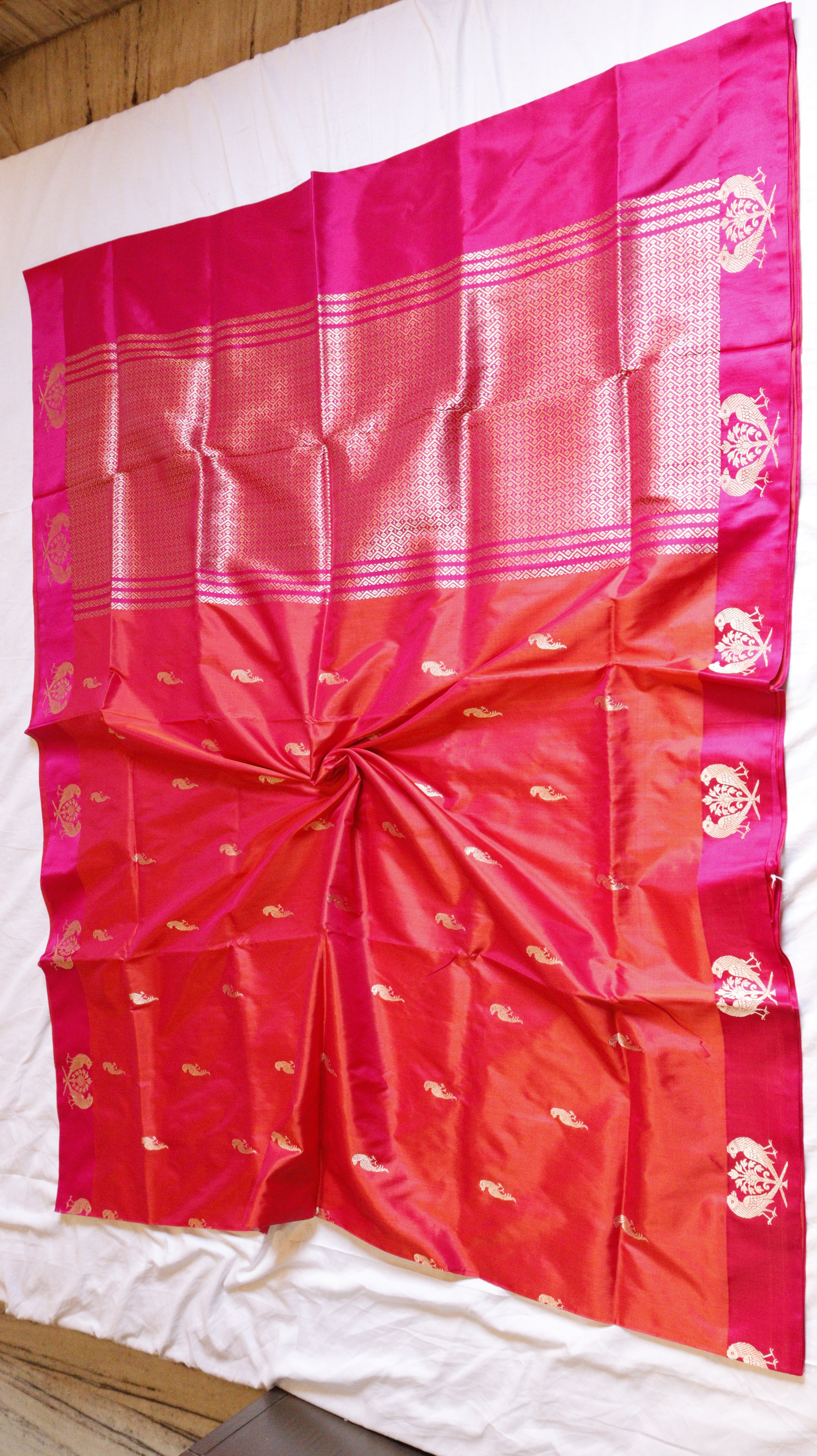 Pink Pure Katan Silk Handloom Saree with Contrast Border