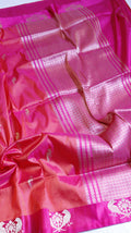 Pink Pure Katan Silk Handloom Saree with Contrast Border