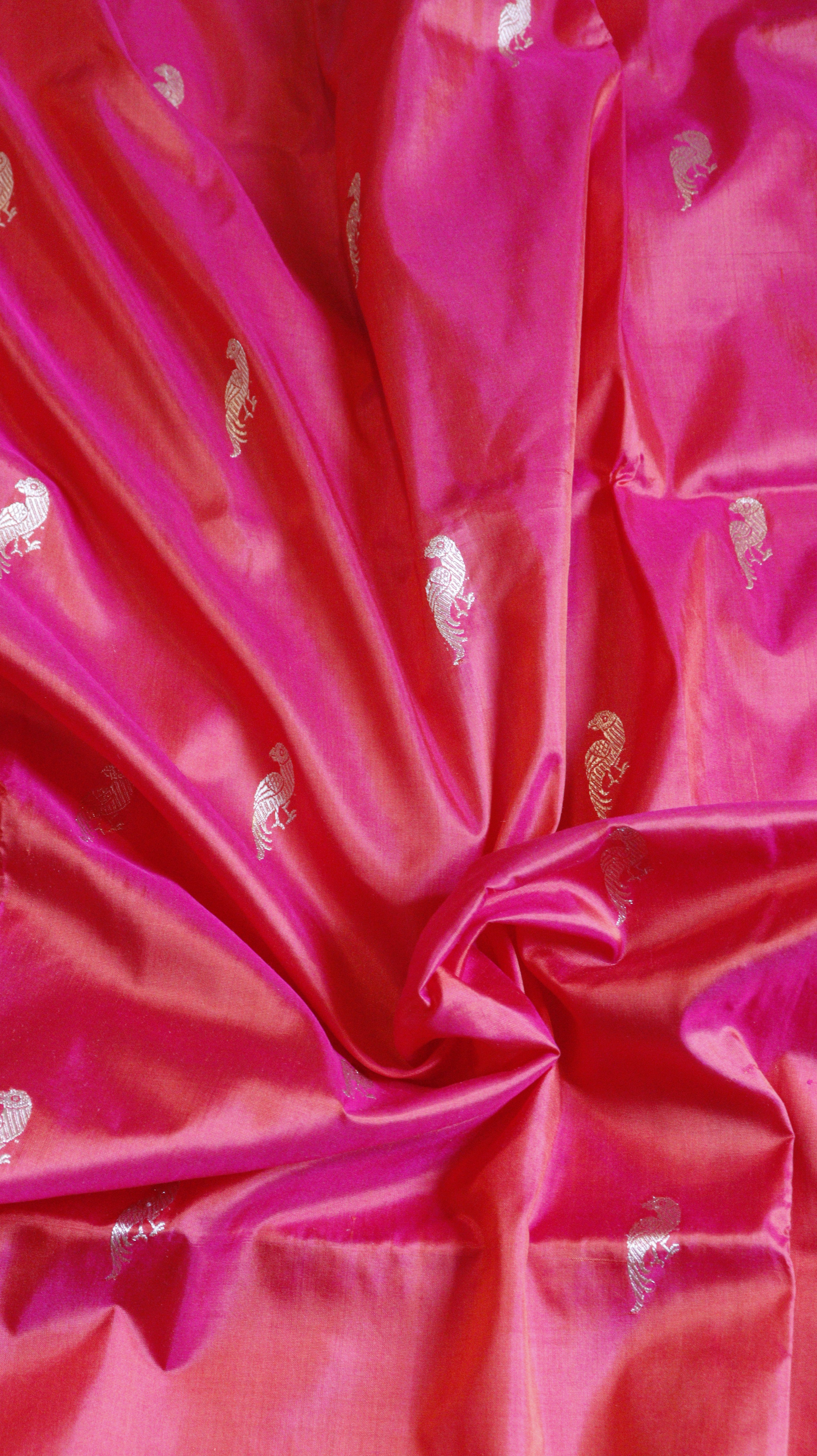 Pink Pure Katan Silk Handloom Saree with Contrast Border