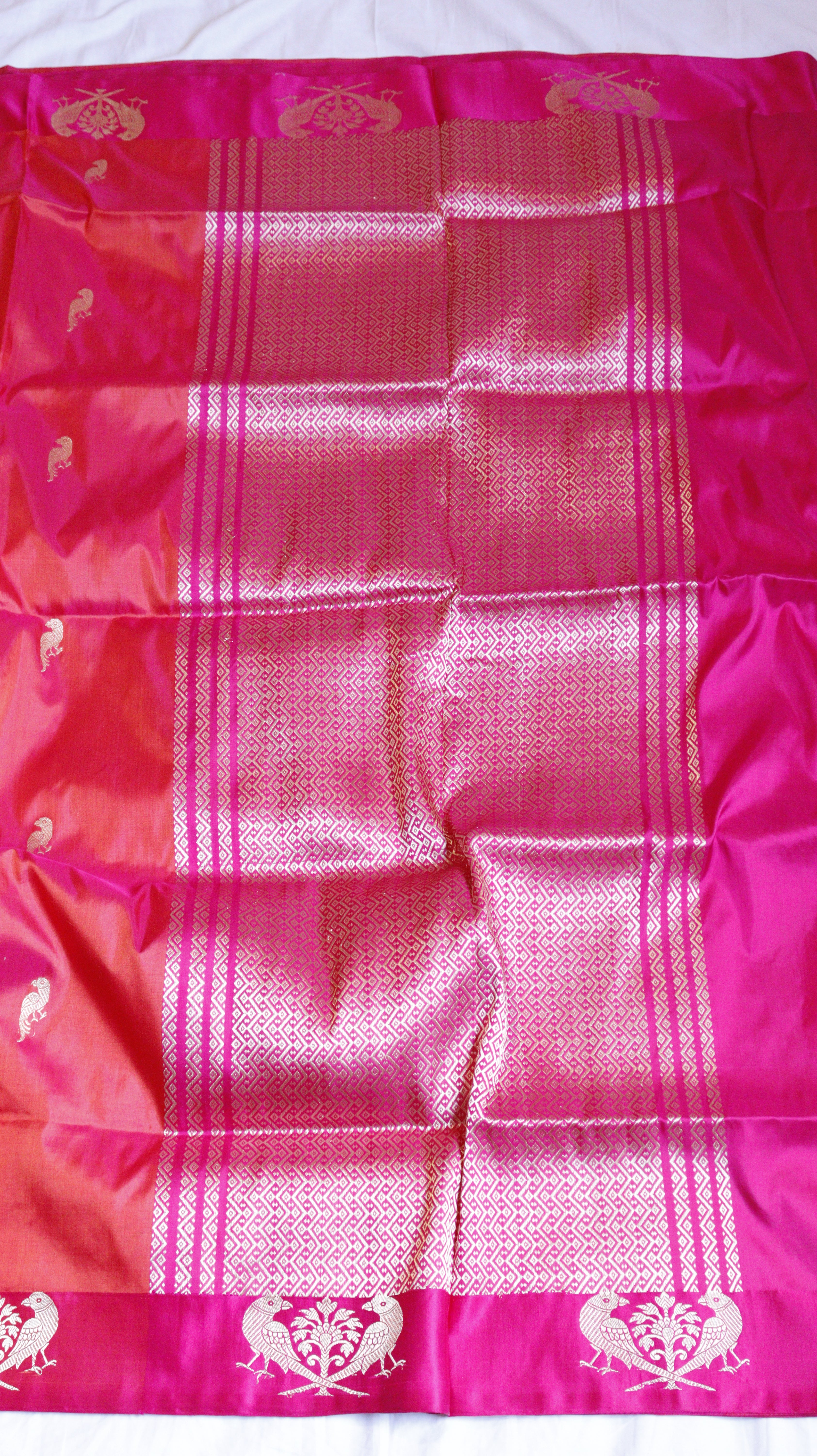 Pink Pure Katan Silk Handloom Saree with Contrast Border