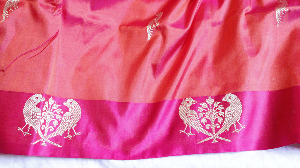Pink Pure Katan Silk Handloom Saree with Contrast Border
