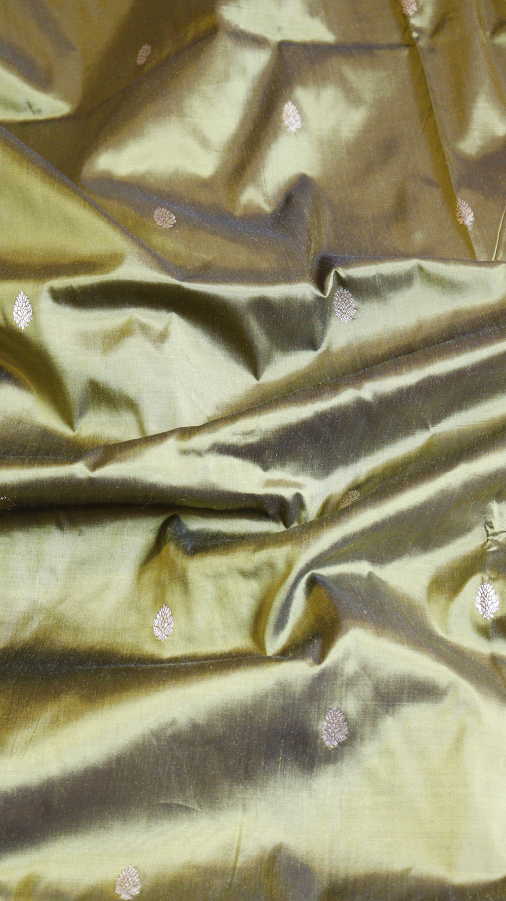 Olive Green Pure Katan Silk Handloom Saree with Contrast Border
